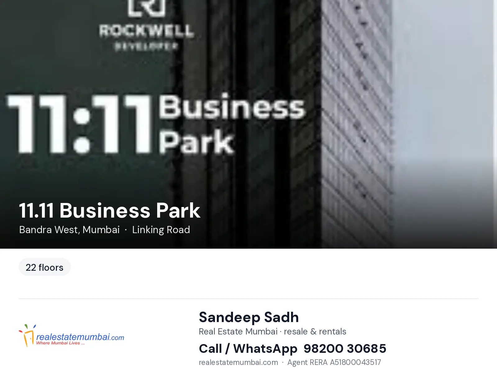 11.11 Business Park, Bandra West, Mumbai — flats | Real Estate Mumbai, Sandeep Sadh 98200 30685