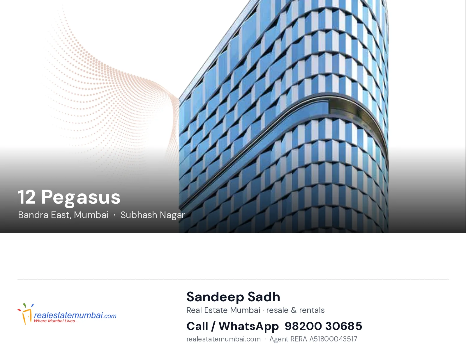 12 Pegasus, Bandra East, Mumbai — flats | Real Estate Mumbai, Sandeep Sadh 98200 30685
