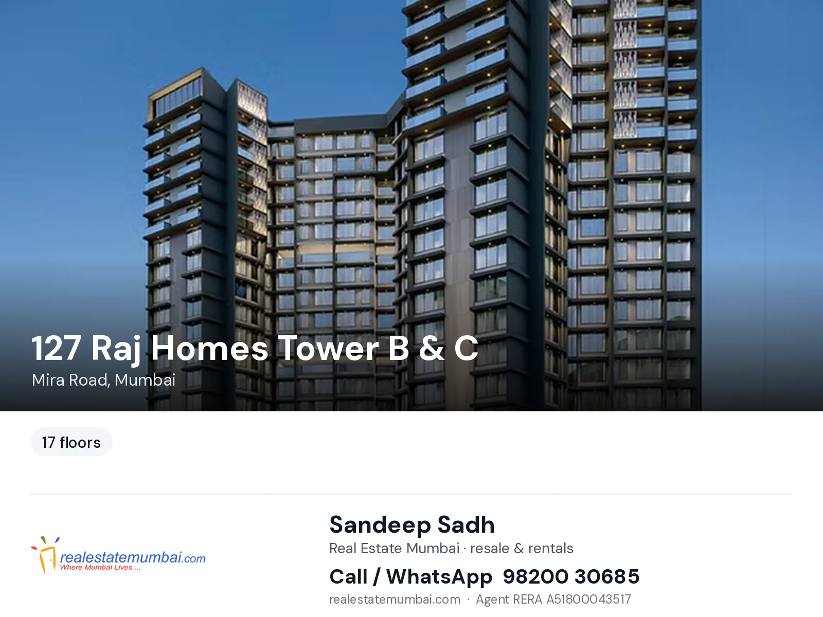 127 Raj Homes Tower B & C, Mira Road, Mumbai — flats | Real Estate Mumbai, Sandeep Sadh 98200 30685
