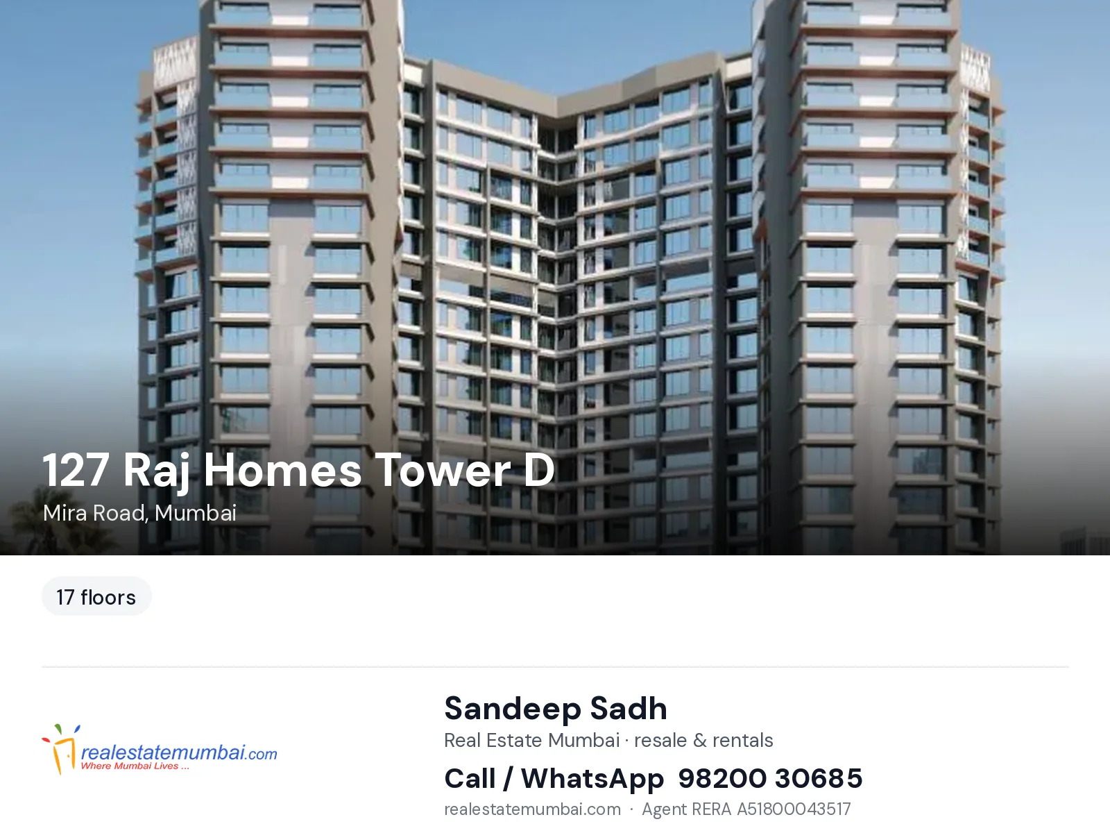 127 Raj Homes Tower D, Mira Road, Mumbai — flats | Real Estate Mumbai, Sandeep Sadh 98200 30685