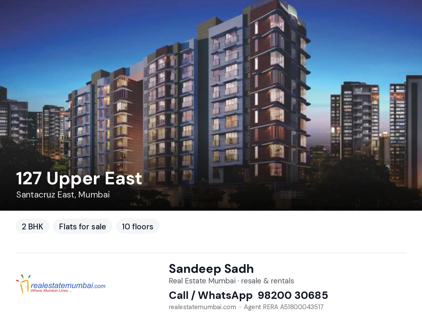 127 Upper East, Santacruz East, Mumbai — 2 BHK flats for sale | Real Estate Mumbai, Sandeep Sadh 98200 30685