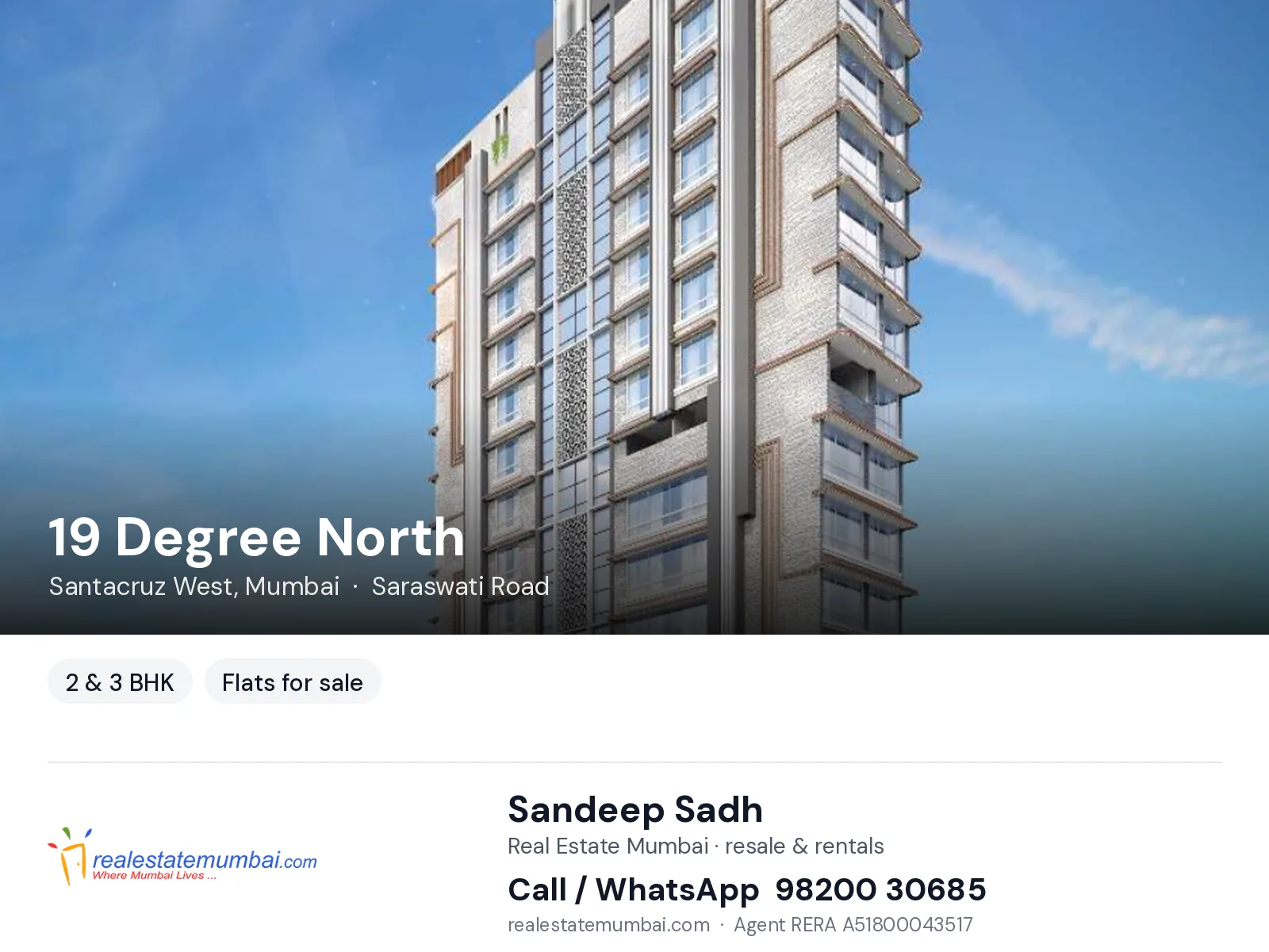 19 Degree North, Santacruz West, Mumbai — 2 & 3 BHK flats for sale | Real Estate Mumbai, Sandeep Sadh 98200 30685