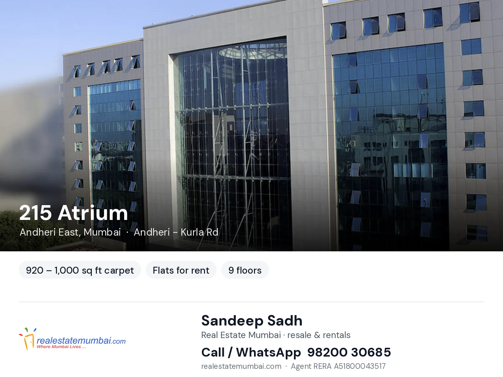 215 Atrium, Andheri East, Mumbai — flats for rent | Real Estate Mumbai, Sandeep Sadh 98200 30685