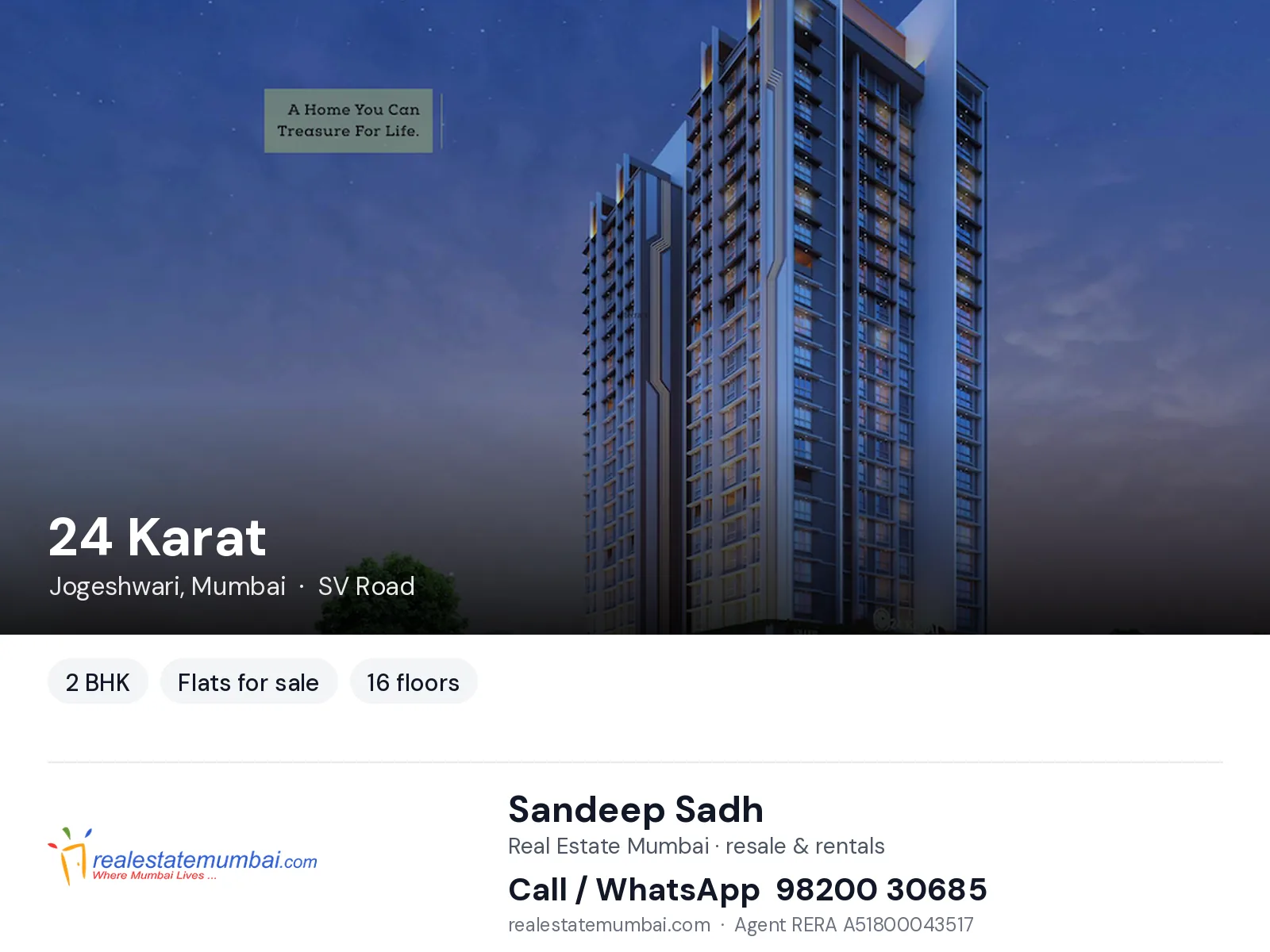 24 Karat, Jogeshwari, Mumbai — 2 BHK flats for sale | Real Estate Mumbai, Sandeep Sadh 98200 30685