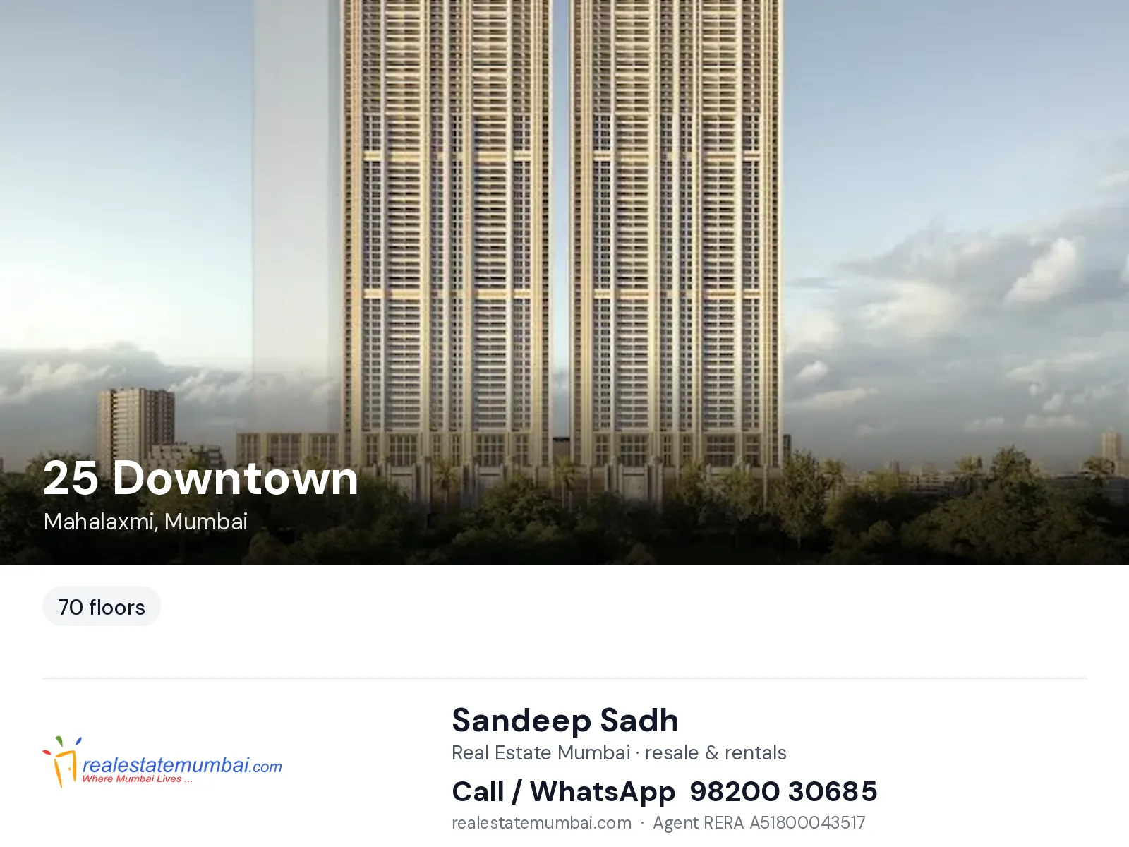 25 Downtown, Mahalaxmi, Mumbai — flats | Real Estate Mumbai, Sandeep Sadh 98200 30685