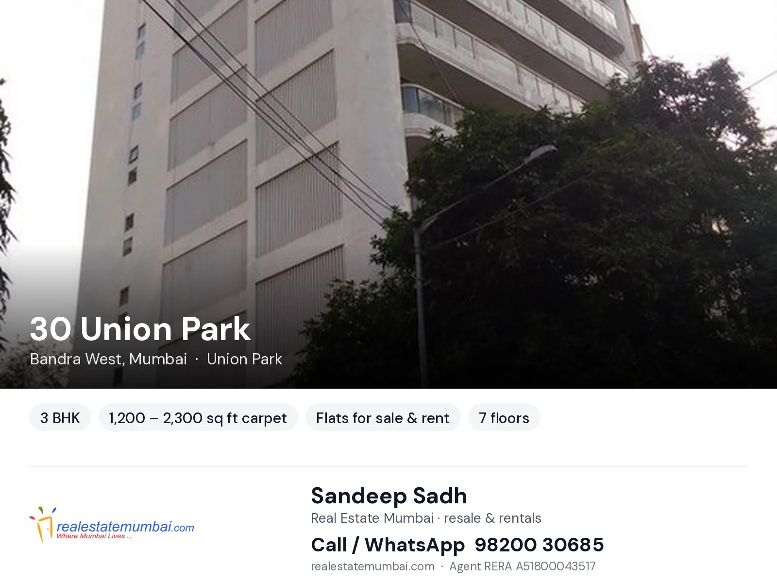 30 Union Park, Bandra West, Mumbai — 3 BHK flats for sale & rent | Real Estate Mumbai, Sandeep Sadh 98200 30685