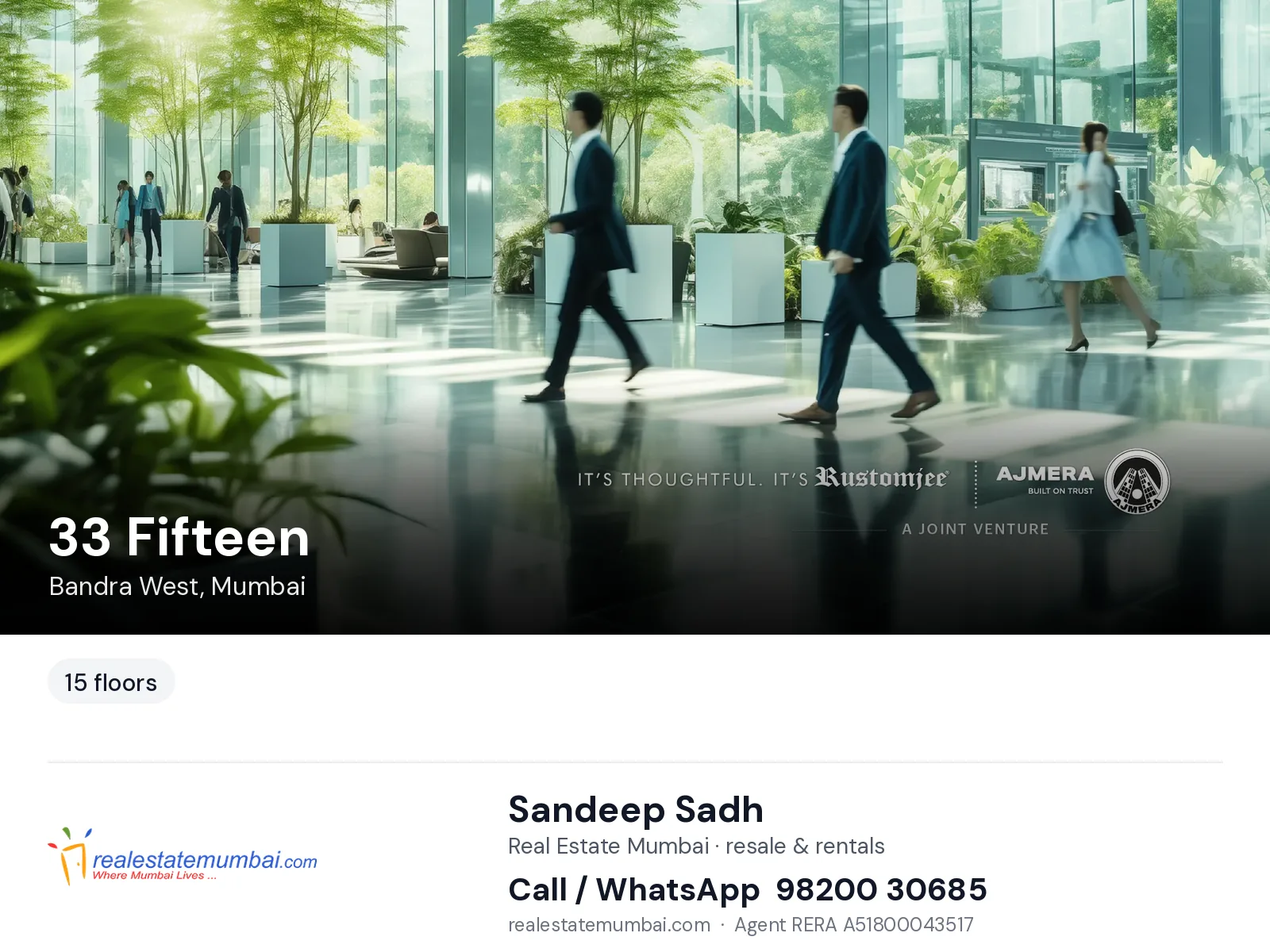 33 Fifteen, Bandra West, Mumbai — flats | Real Estate Mumbai, Sandeep Sadh 98200 30685