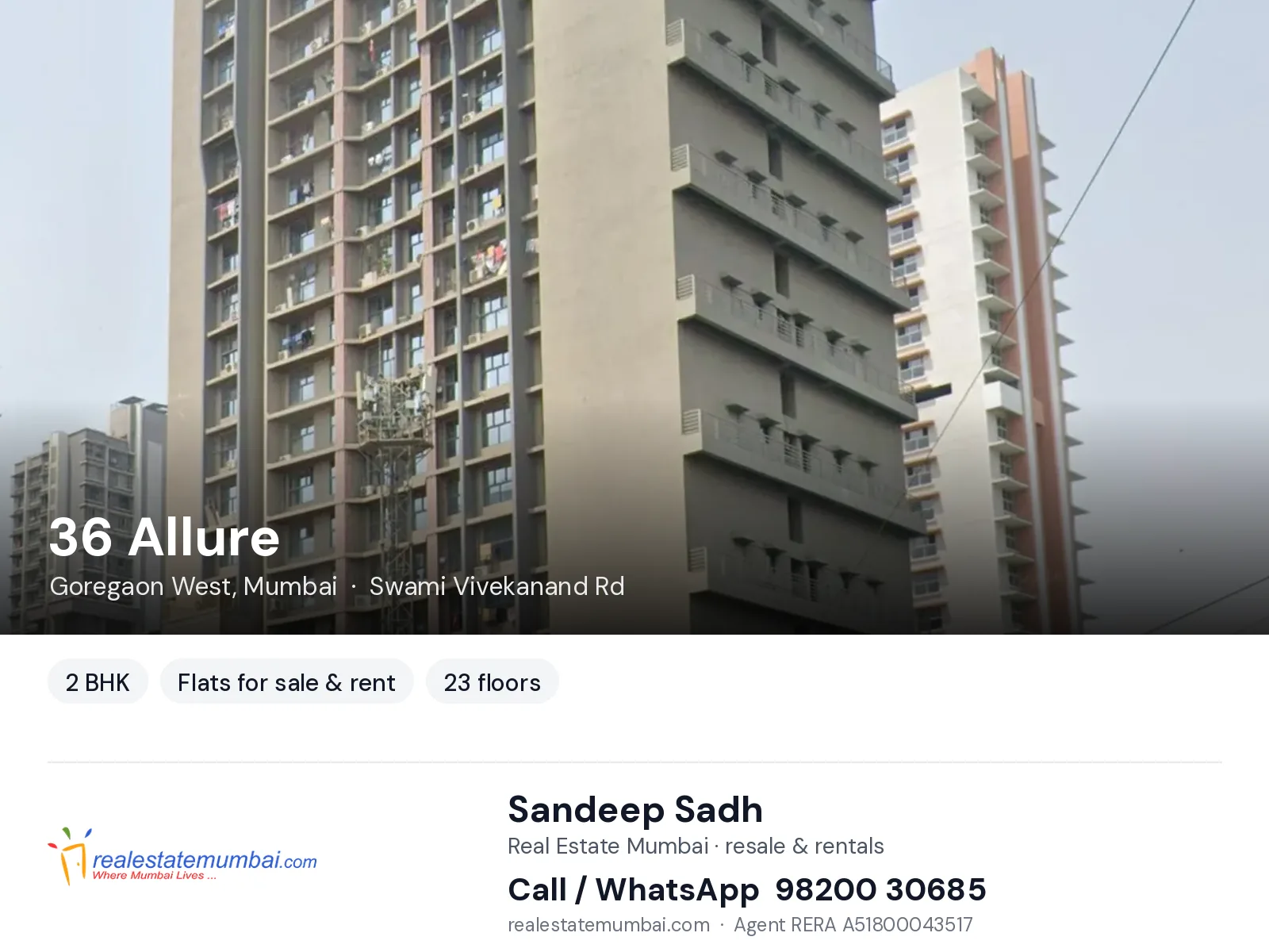 36 Allure, Goregaon West, Mumbai — 2 BHK flats for sale & rent | Real Estate Mumbai, Sandeep Sadh 98200 30685