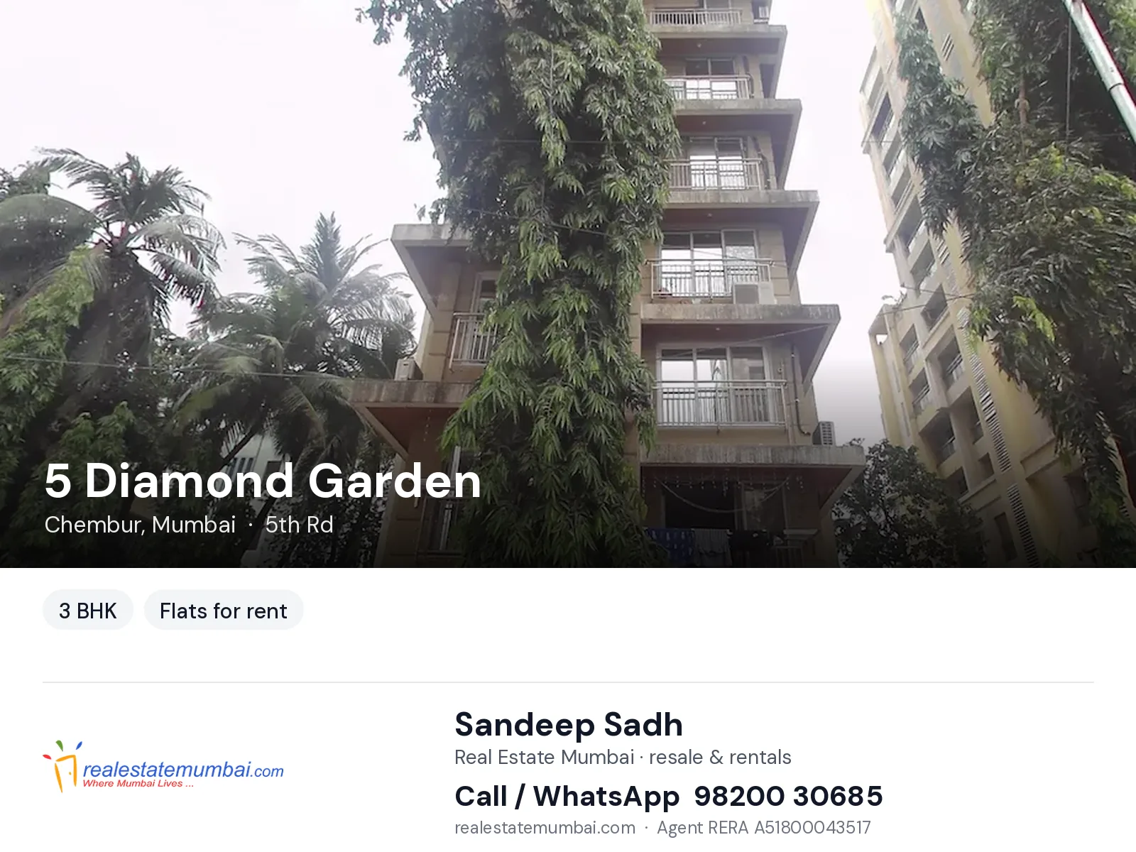 5 Diamond Garden, Chembur, Mumbai — 3 BHK flats for rent | Real Estate Mumbai, Sandeep Sadh 98200 30685