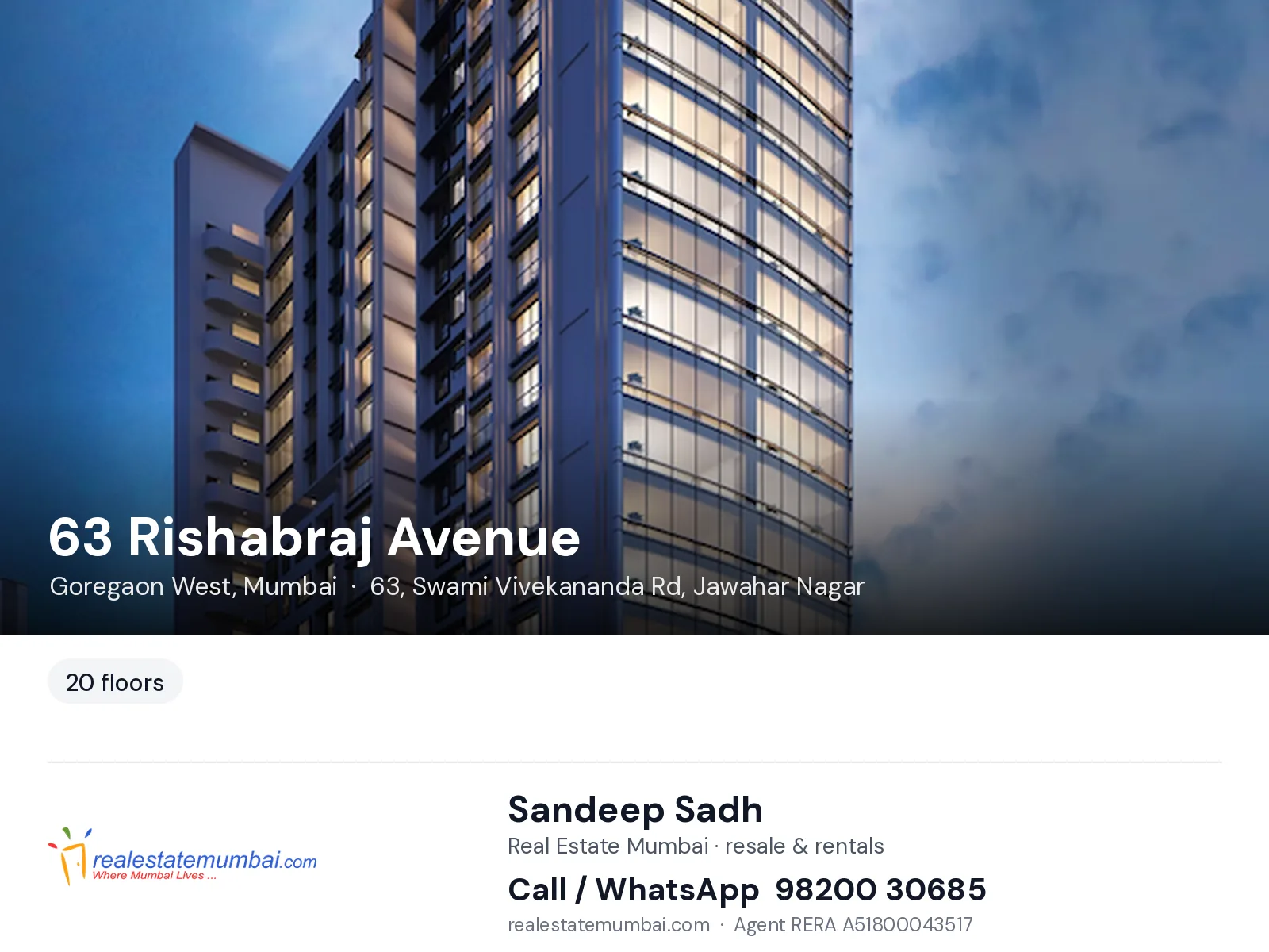 63 Rishabraj Avenue, Goregaon West, Mumbai — flats | Real Estate Mumbai, Sandeep Sadh 98200 30685