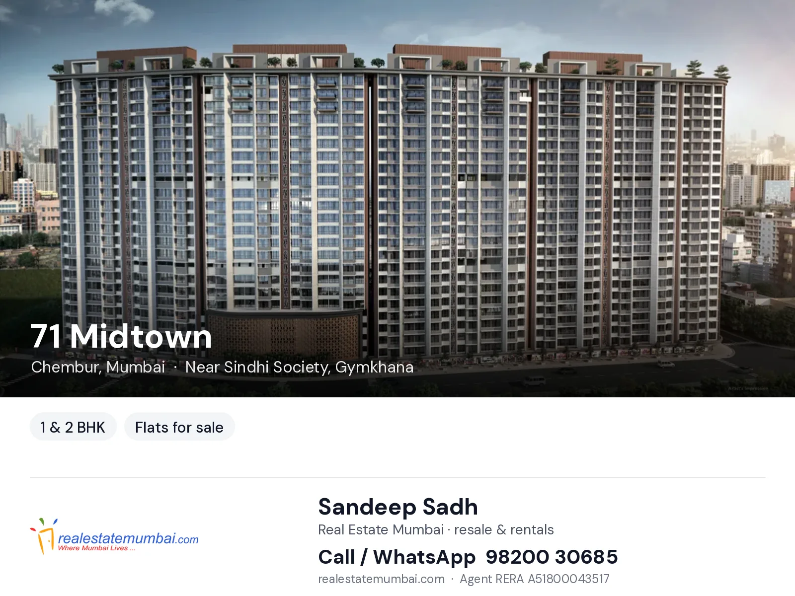 71 Midtown, Chembur, Mumbai — 1 & 2 BHK flats for sale | Real Estate Mumbai, Sandeep Sadh 98200 30685