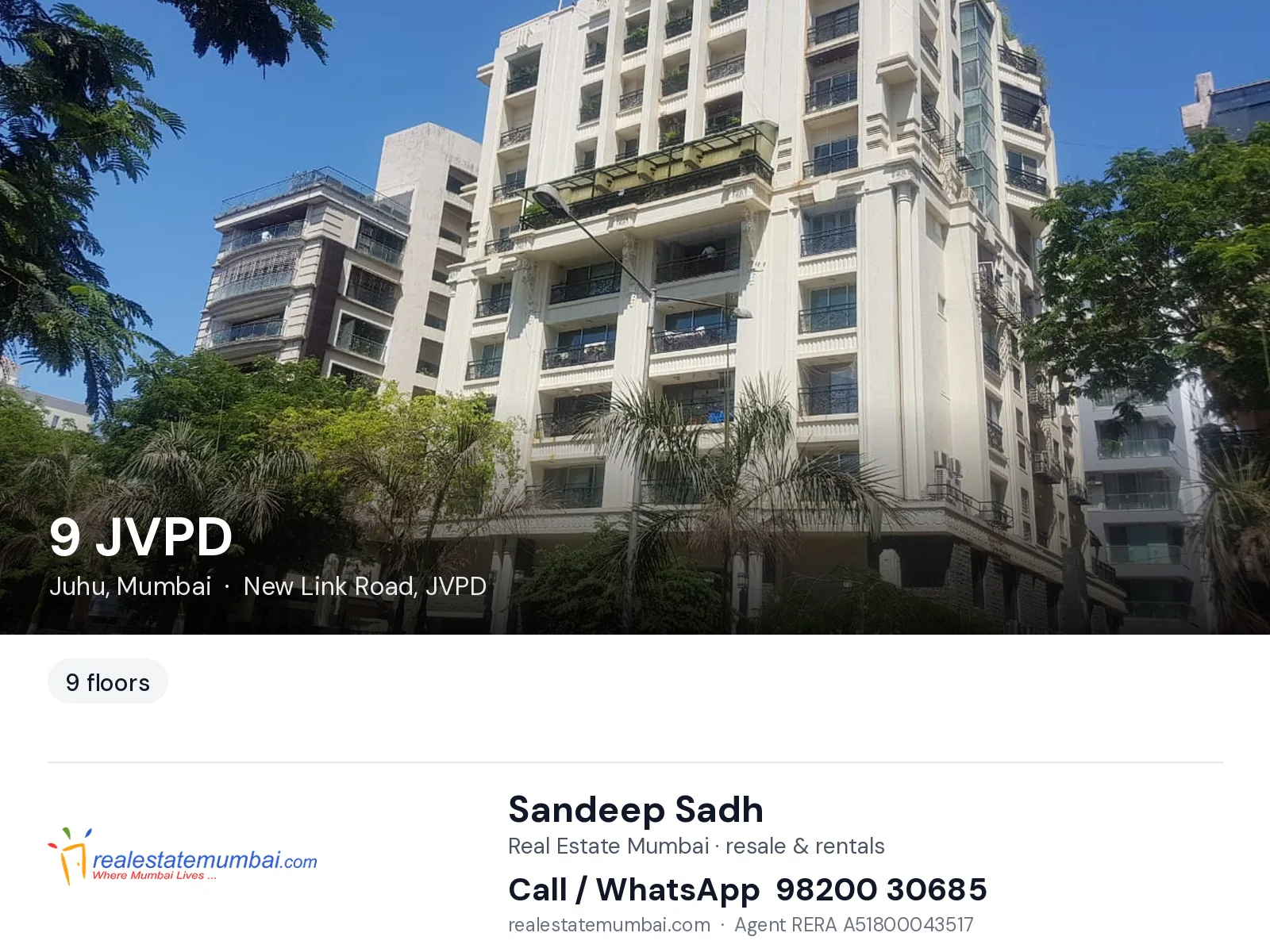 9 JVPD, Juhu, Mumbai — flats | Real Estate Mumbai, Sandeep Sadh 98200 30685