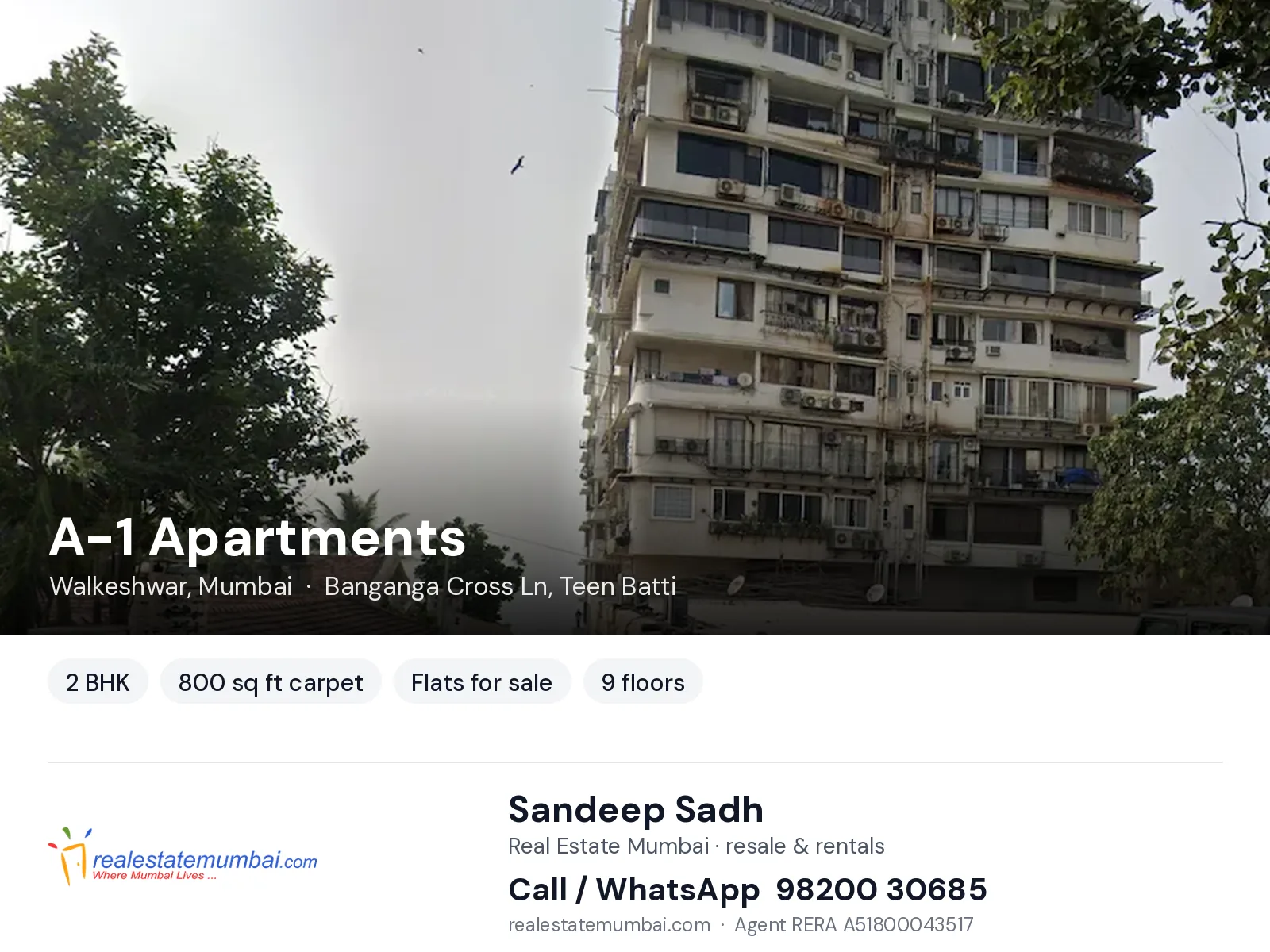 A-1 Apartments, Walkeshwar, Mumbai — 2 BHK flats for sale | Real Estate Mumbai, Sandeep Sadh 98200 30685
