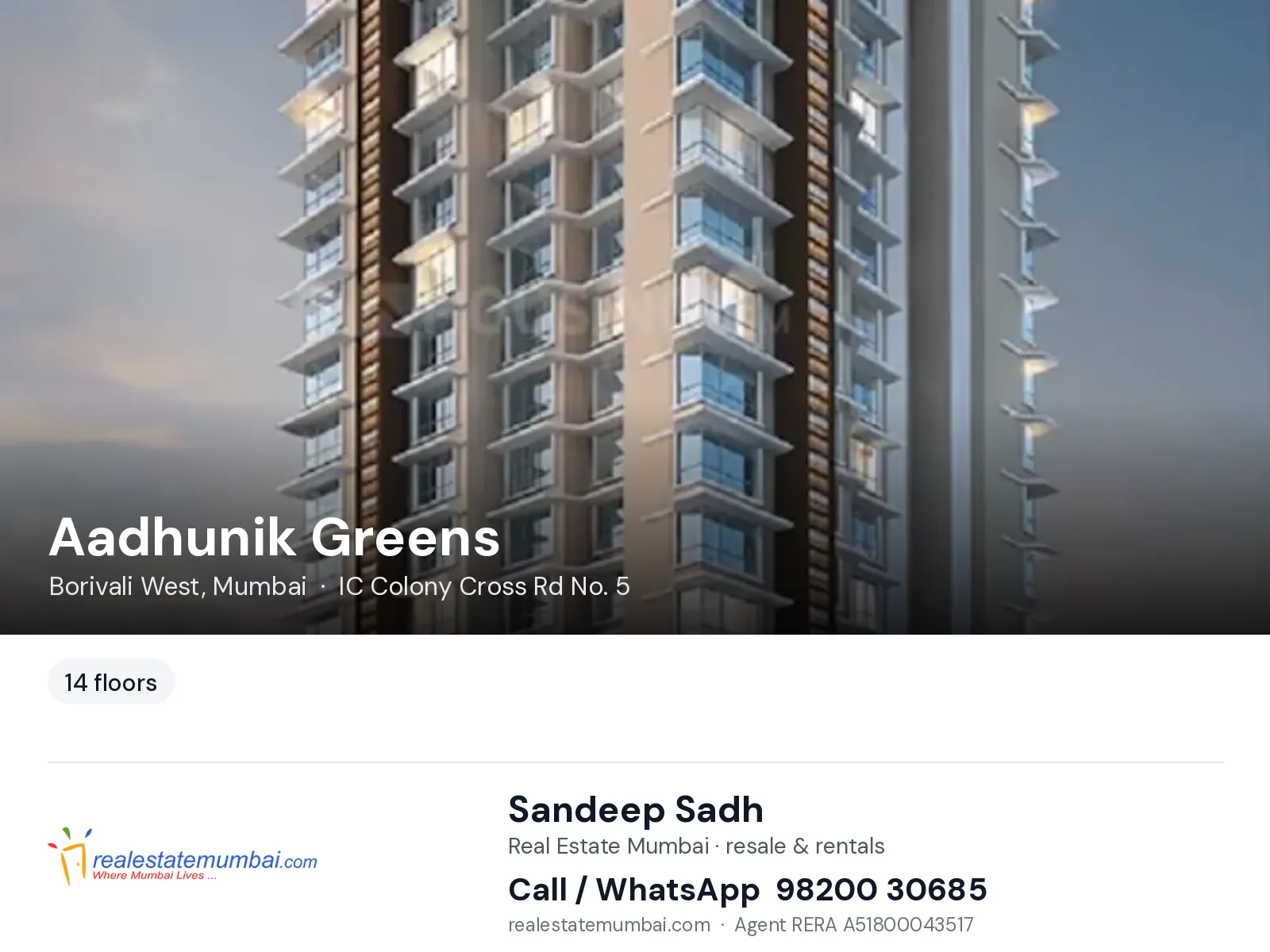 Aadhunik Greens, Borivali West, Mumbai — flats | Real Estate Mumbai, Sandeep Sadh 98200 30685