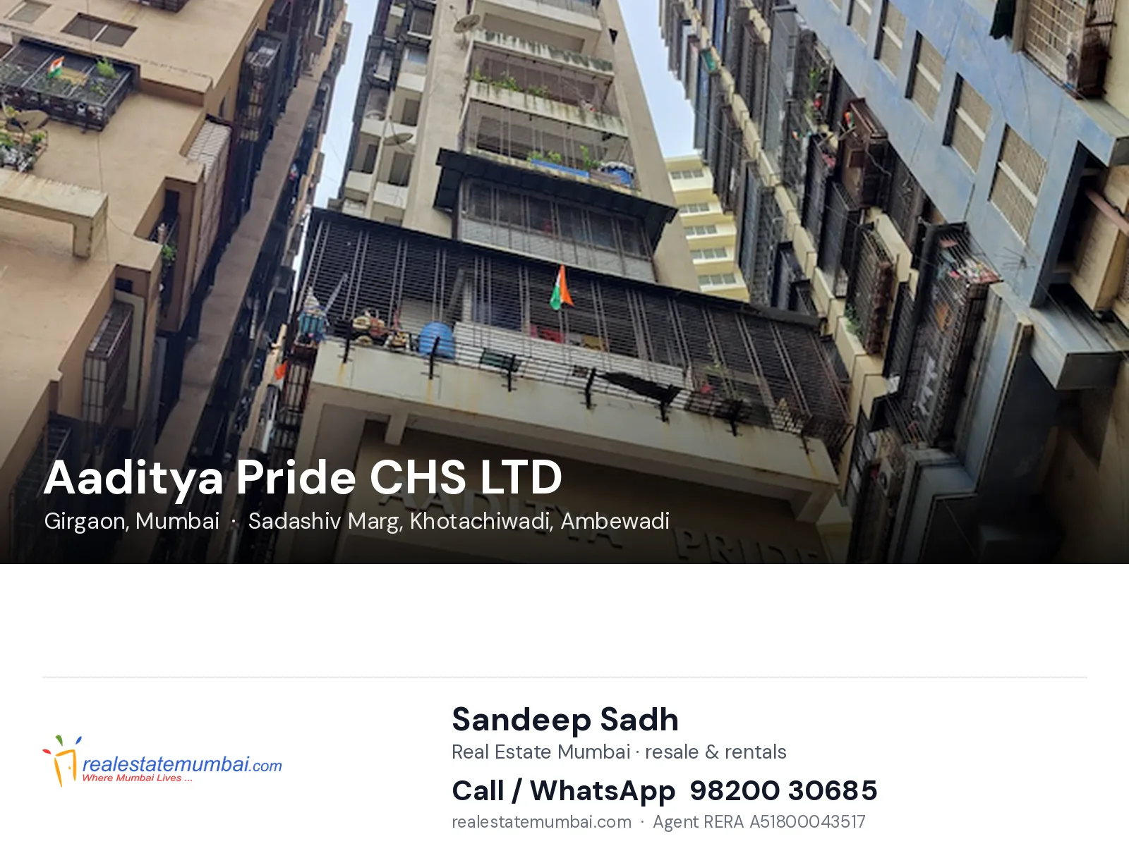 Aaditya Pride CHS LTD, Girgaon, Mumbai — flats | Real Estate Mumbai, Sandeep Sadh 98200 30685