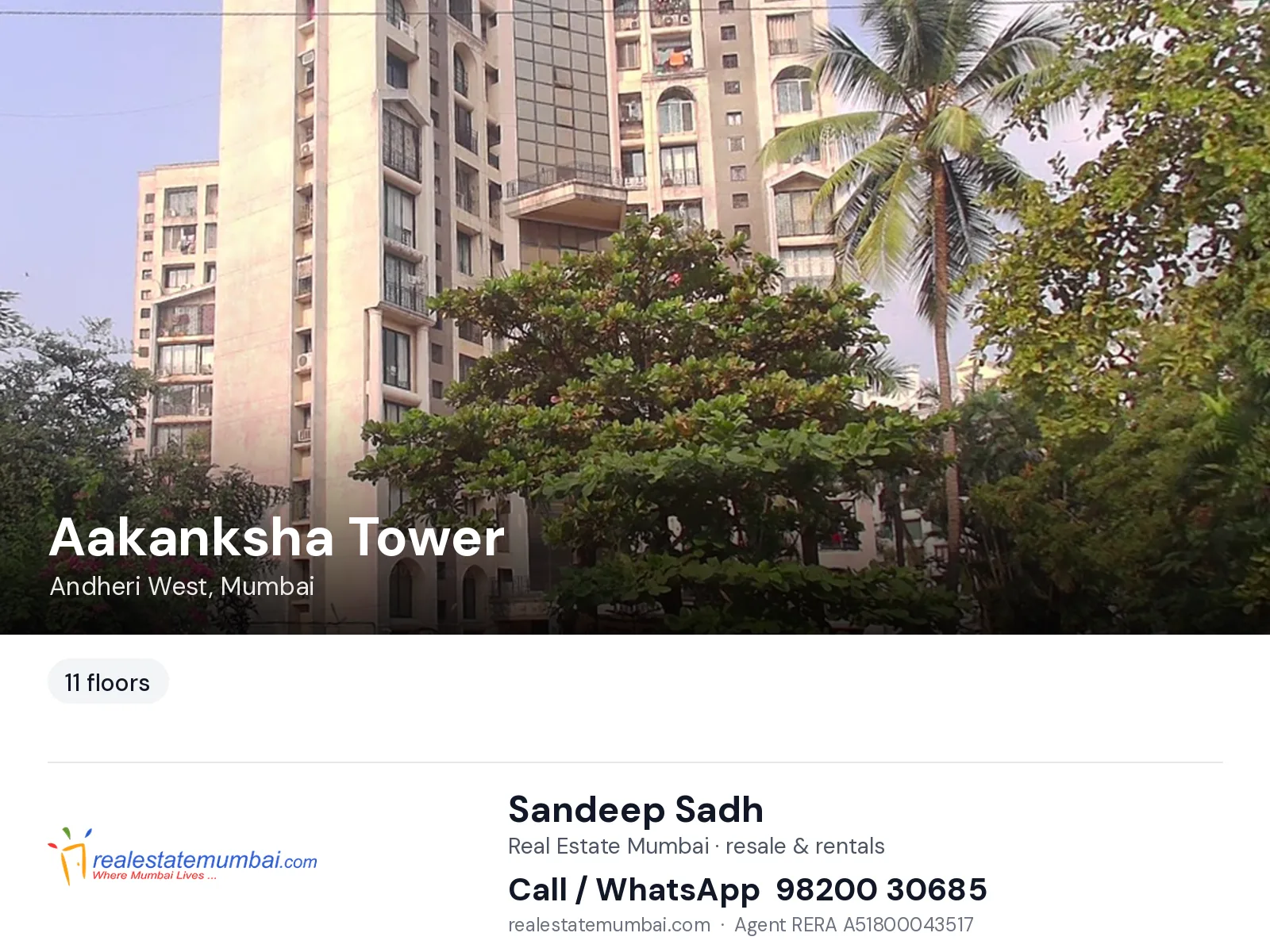 Aakanksha Tower, Andheri West, Mumbai — flats | Real Estate Mumbai, Sandeep Sadh 98200 30685