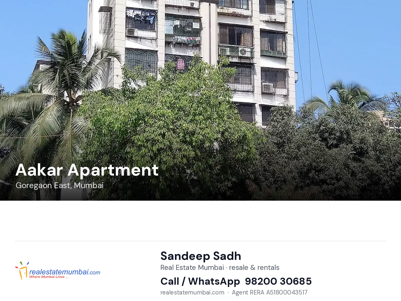 Aakar Apartment, Goregaon East, Mumbai — flats | Real Estate Mumbai, Sandeep Sadh 98200 30685