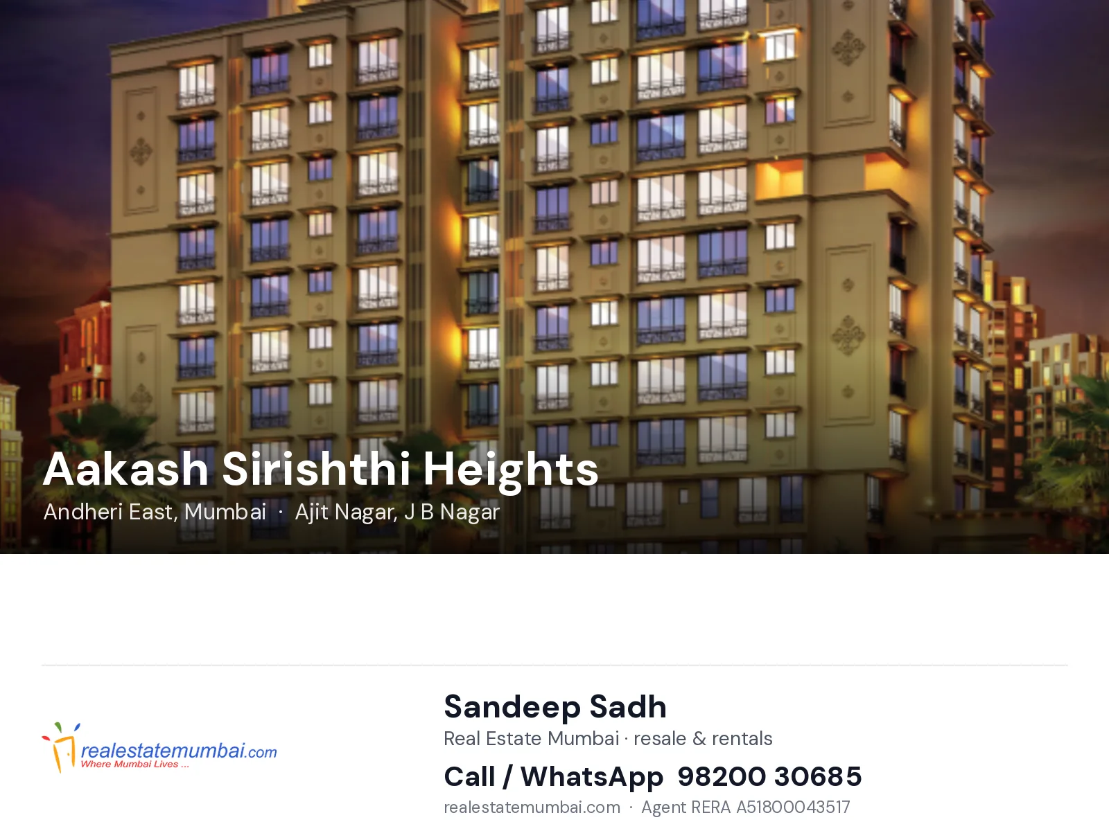 Aakash Sirishthi Heights, Andheri East, Mumbai — flats | Real Estate Mumbai, Sandeep Sadh 98200 30685