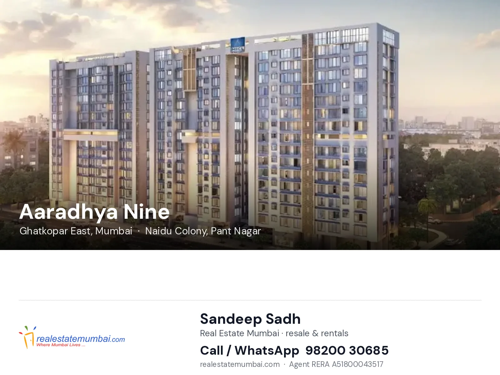 Aaradhya Nine, Ghatkopar East, Mumbai — flats | Real Estate Mumbai, Sandeep Sadh 98200 30685