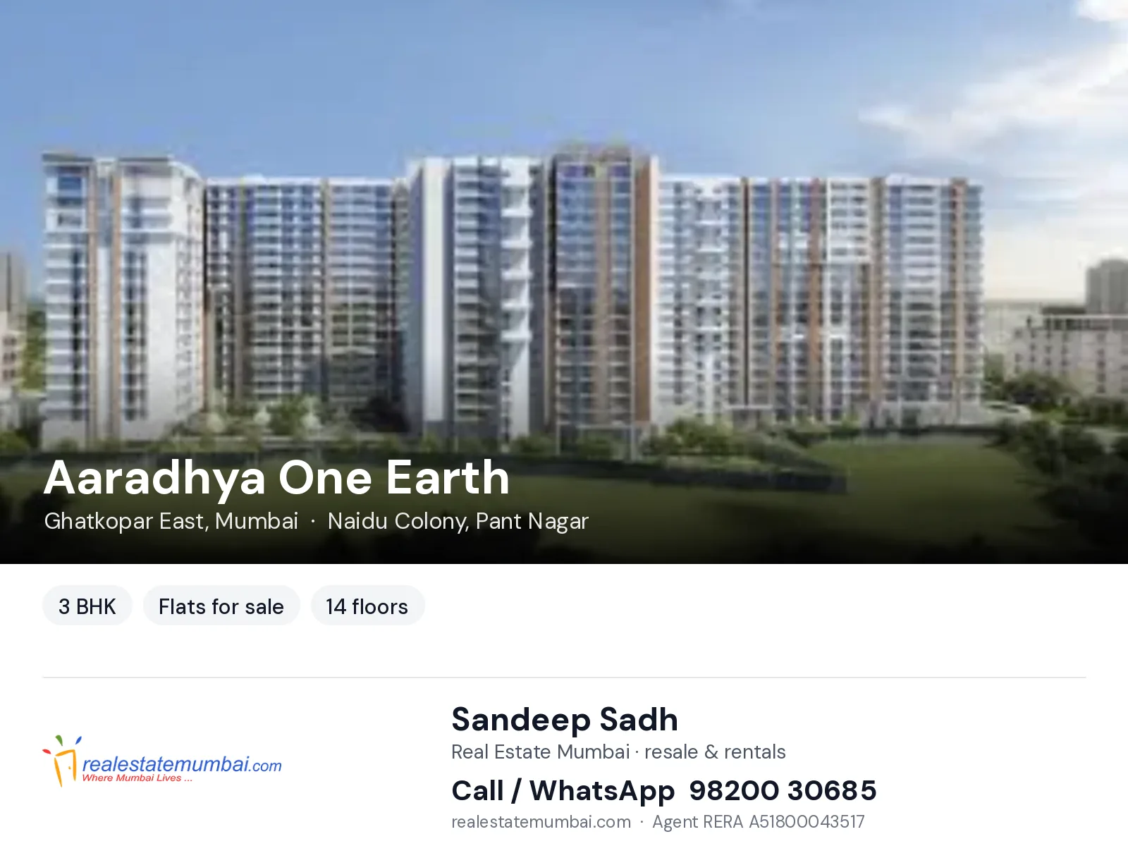 Aaradhya One Earth, Ghatkopar East, Mumbai — 3 BHK flats for sale | Real Estate Mumbai, Sandeep Sadh 98200 30685