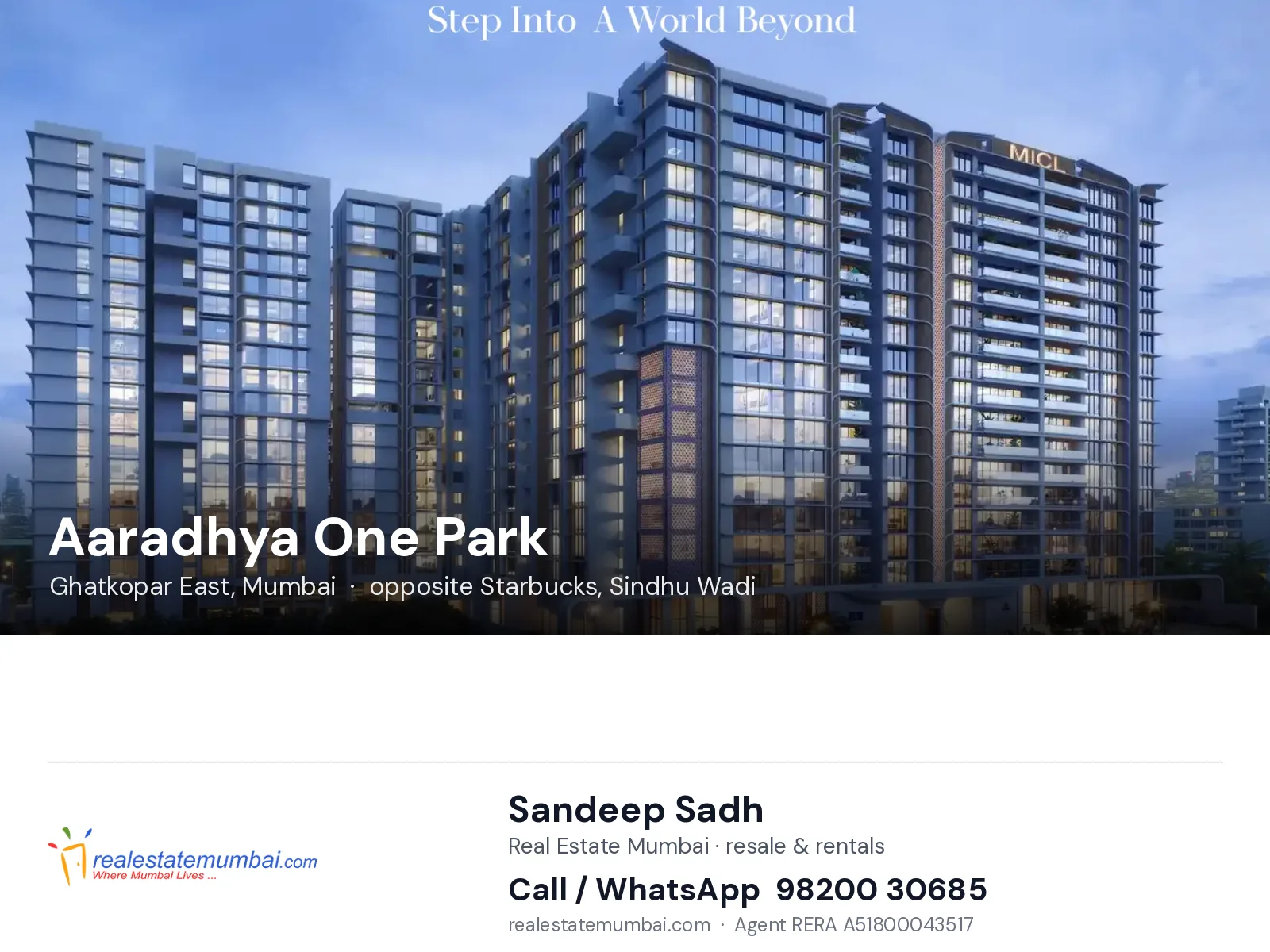 Aaradhya One Park, Ghatkopar East, Mumbai — flats | Real Estate Mumbai, Sandeep Sadh 98200 30685