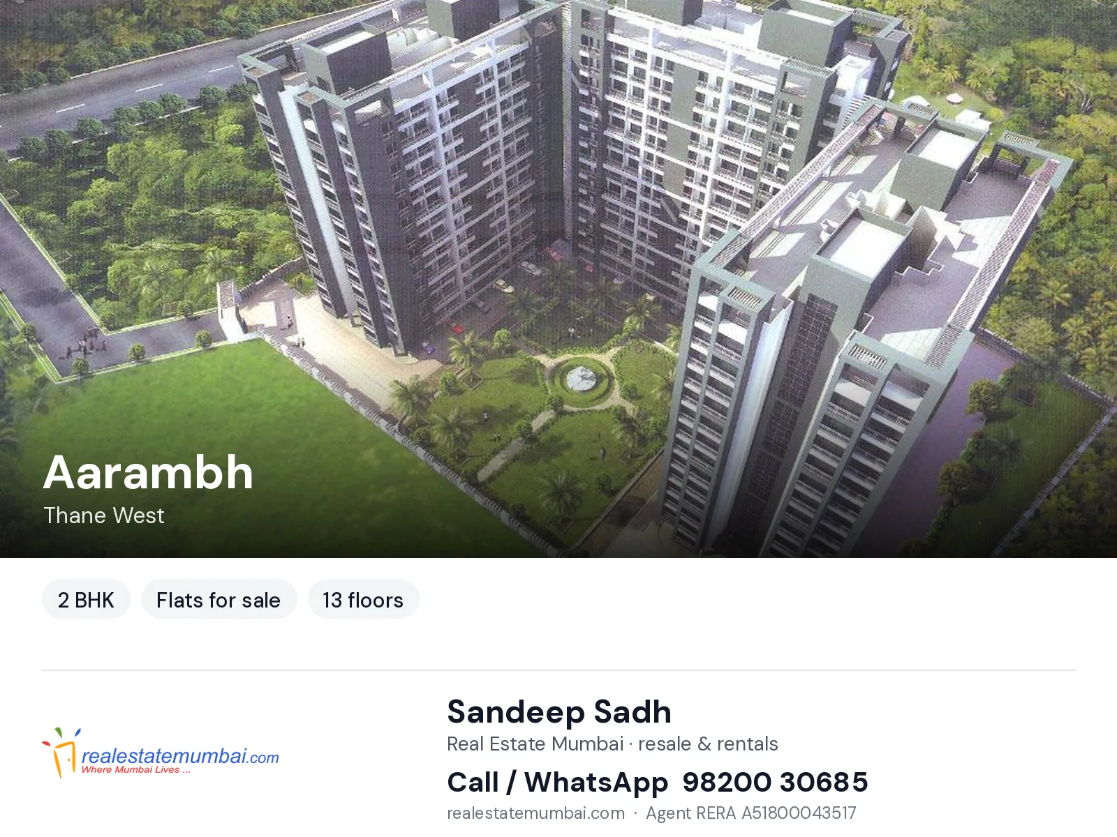 Aarambh, Thane West — 2 BHK flats for sale | Real Estate Mumbai, Sandeep Sadh 98200 30685