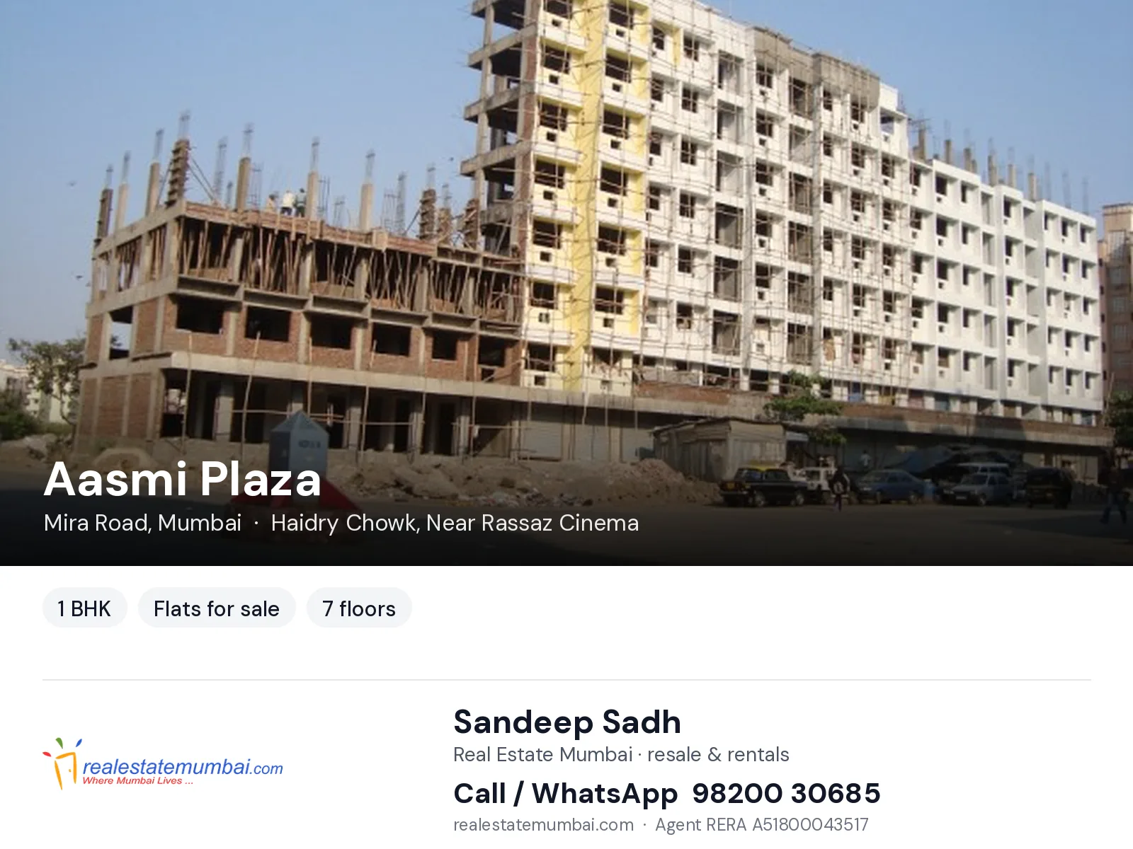 Aasmi Plaza, Mira Road, Mumbai — 1 BHK flats for sale | Real Estate Mumbai, Sandeep Sadh 98200 30685