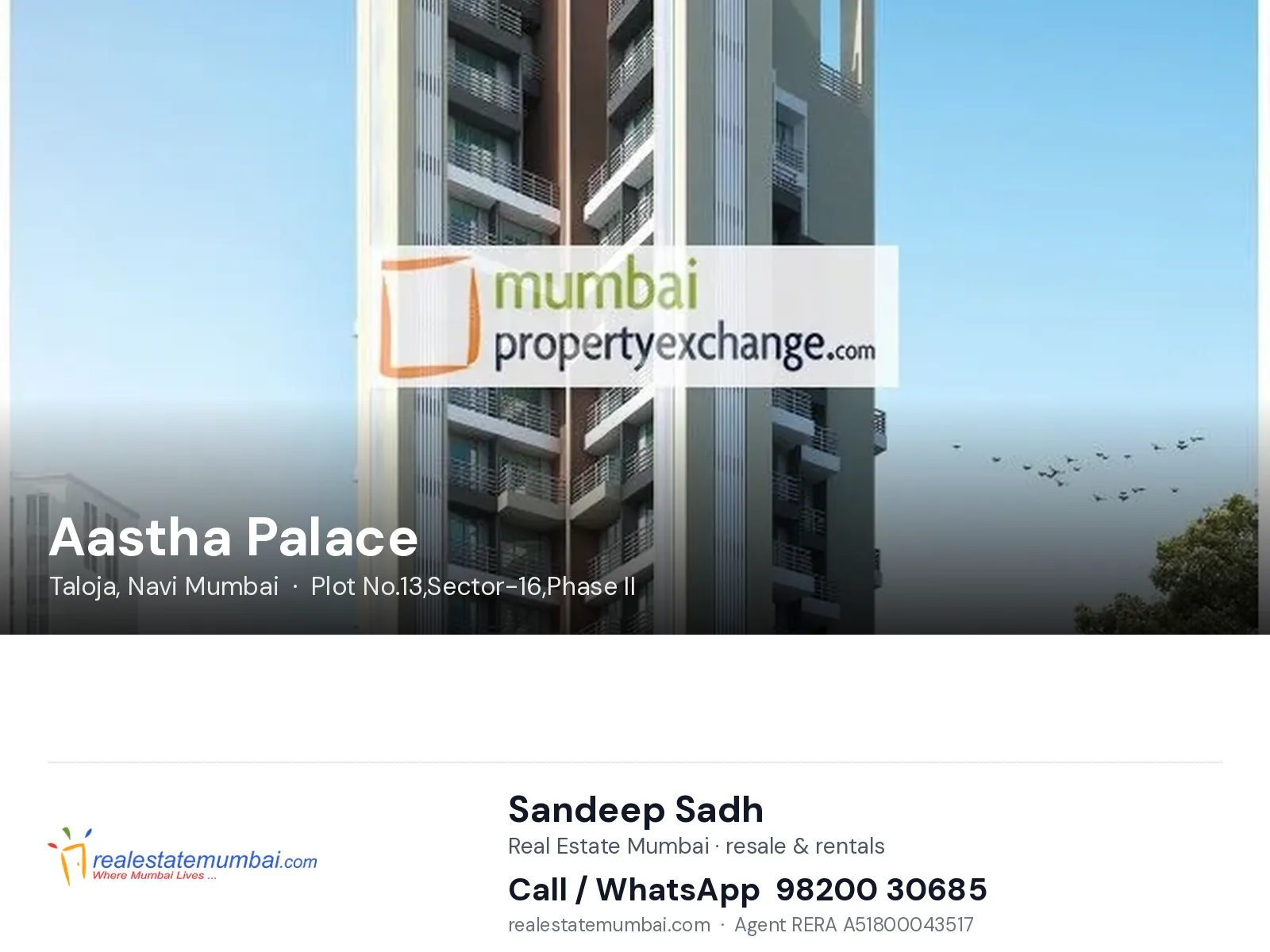 Aastha Palace, Taloja, Navi Mumbai — flats | Real Estate Mumbai, Sandeep Sadh 98200 30685