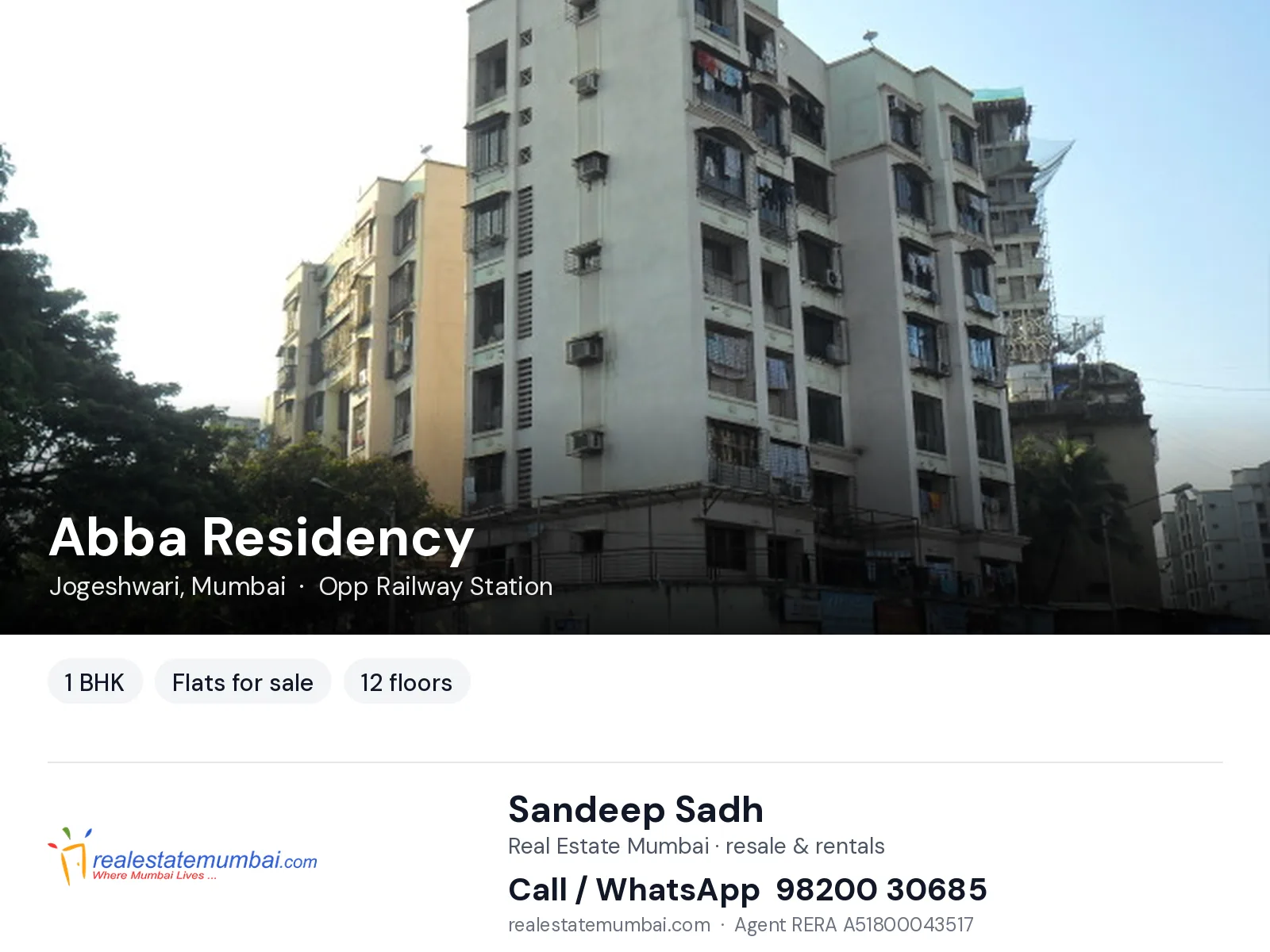 Abba Residency, Jogeshwari, Mumbai — 1 BHK flats for sale | Real Estate Mumbai, Sandeep Sadh 98200 30685