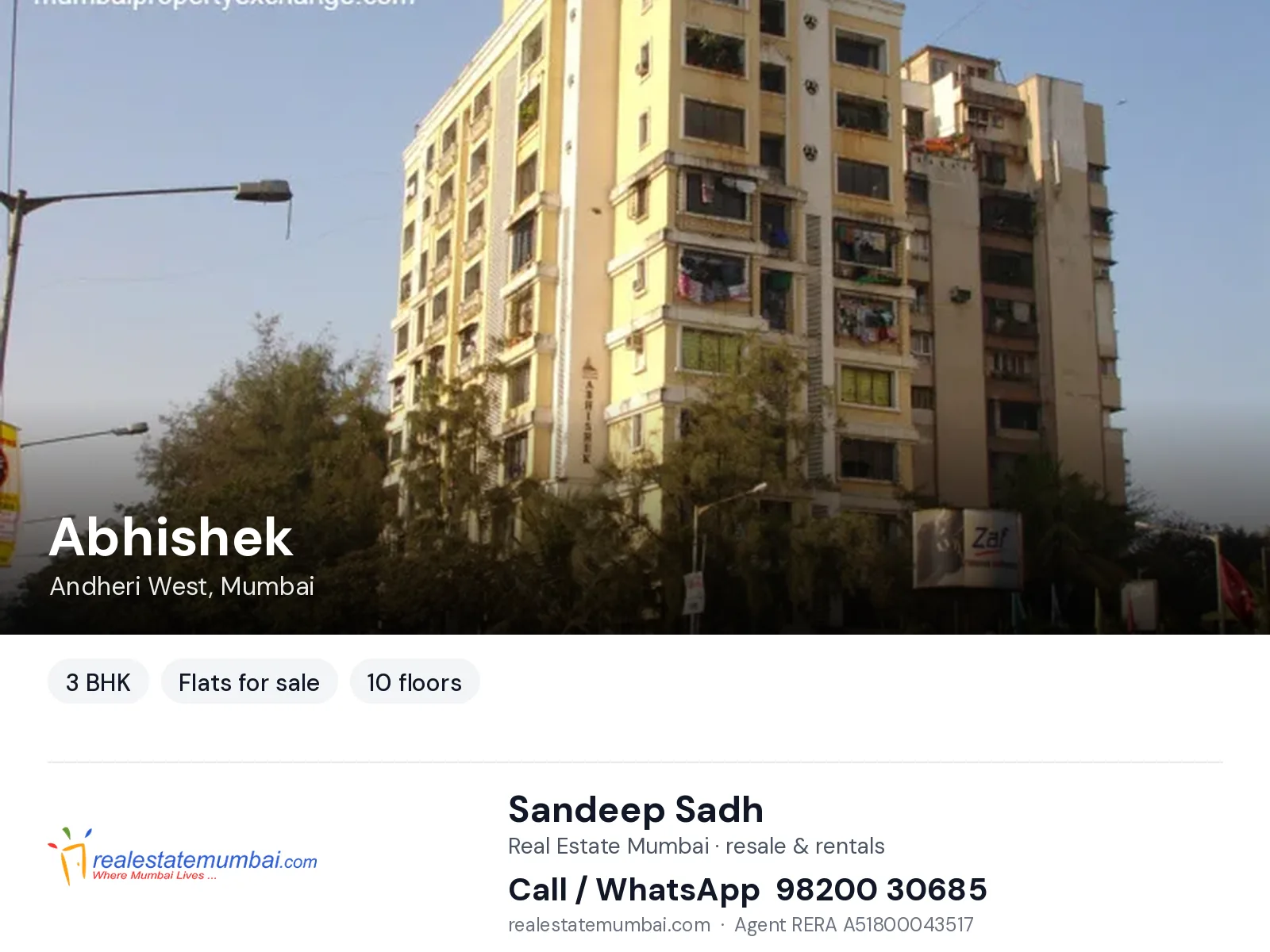 Abhishek, Andheri West, Mumbai — 3 BHK flats for sale | Real Estate Mumbai, Sandeep Sadh 98200 30685