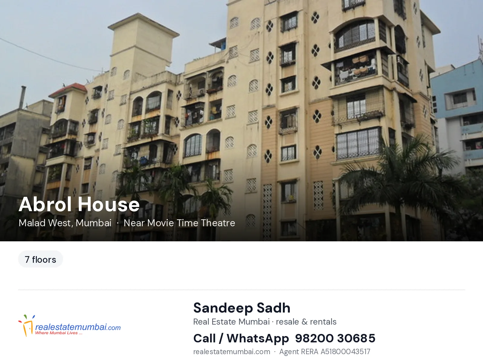 Abrol House, Malad West, Mumbai — flats | Real Estate Mumbai, Sandeep Sadh 98200 30685