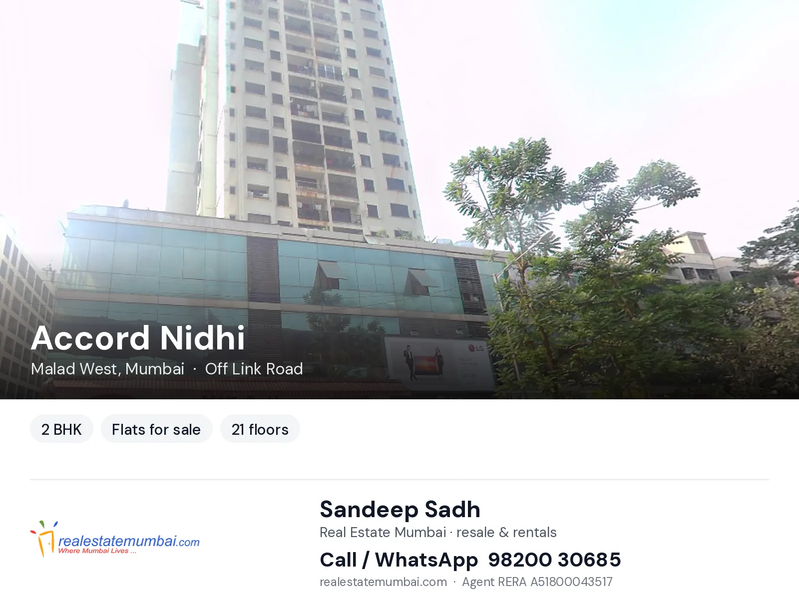 Accord Nidhi, Malad West, Mumbai — 2 BHK flats for sale | Real Estate Mumbai, Sandeep Sadh 98200 30685