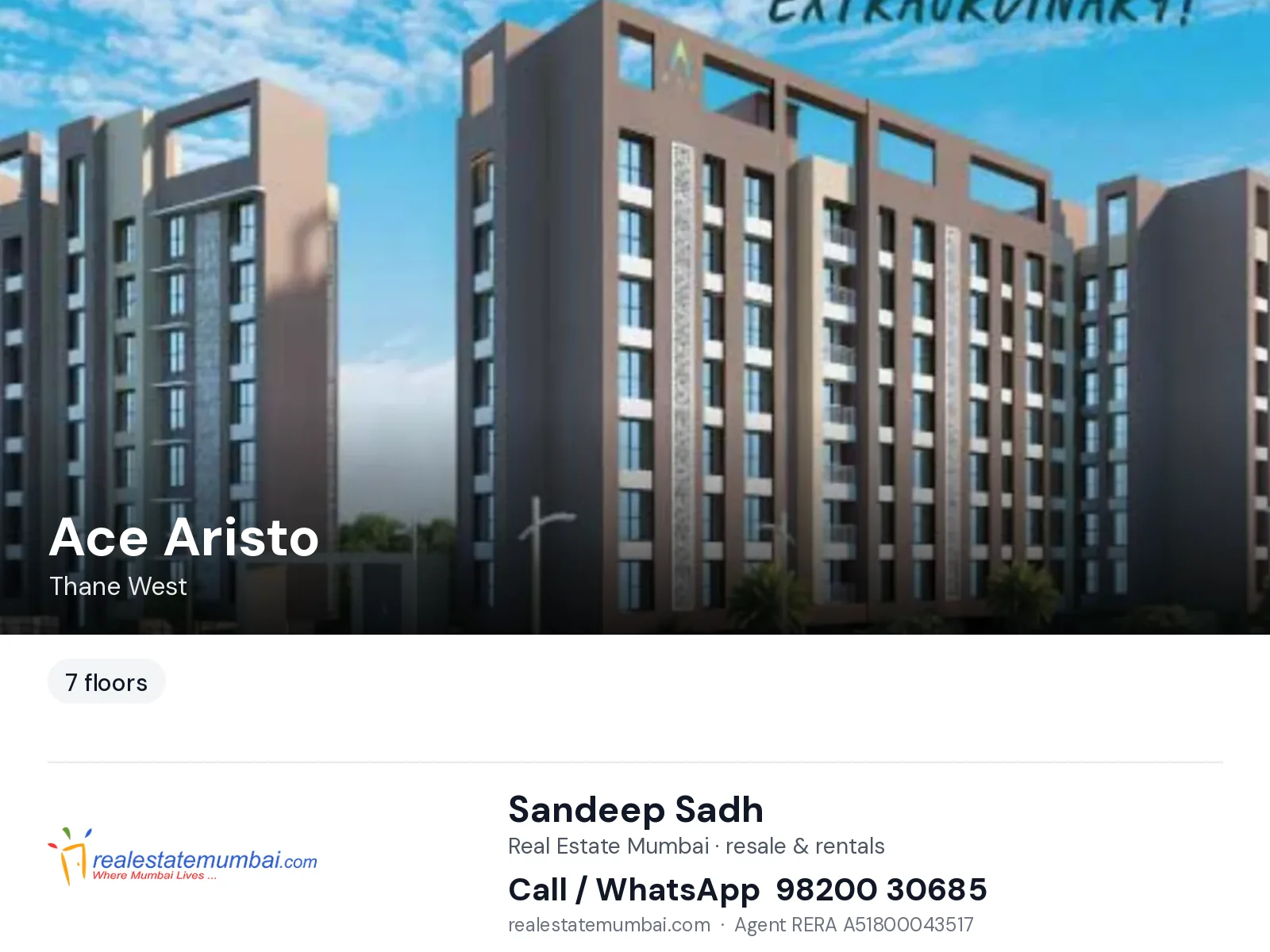 Ace Aristo, Thane West — flats | Real Estate Mumbai, Sandeep Sadh 98200 30685
