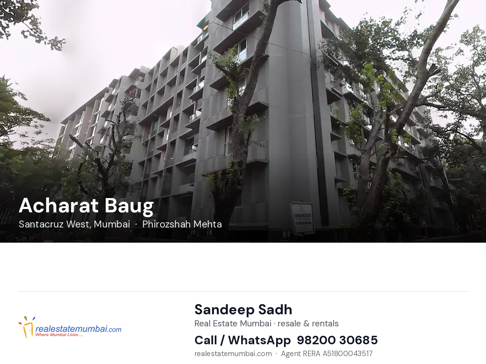 Acharat Baug, Santacruz West, Mumbai — flats | Real Estate Mumbai, Sandeep Sadh 98200 30685