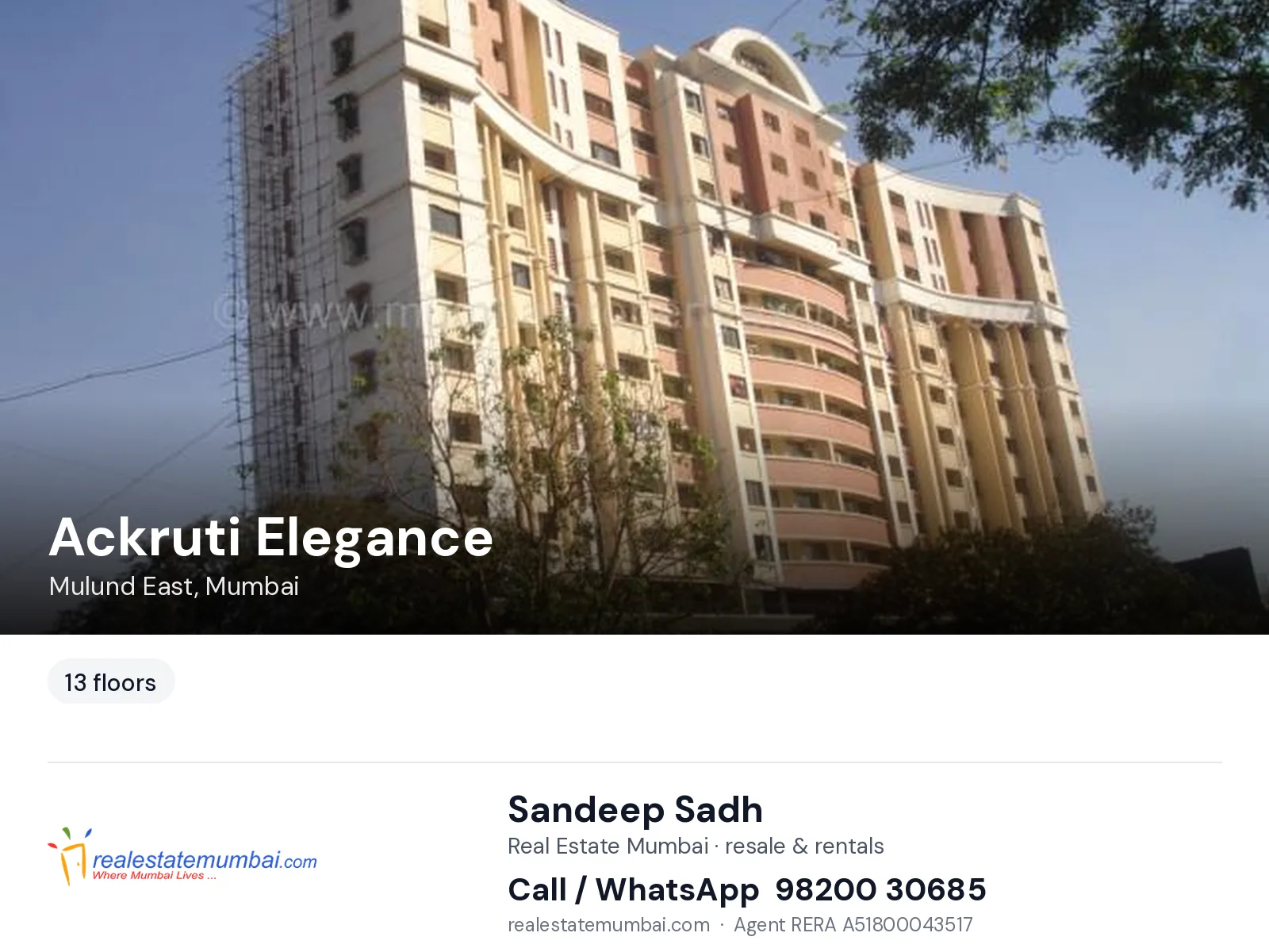Ackruti Elegance, Mulund East, Mumbai — flats | Real Estate Mumbai, Sandeep Sadh 98200 30685