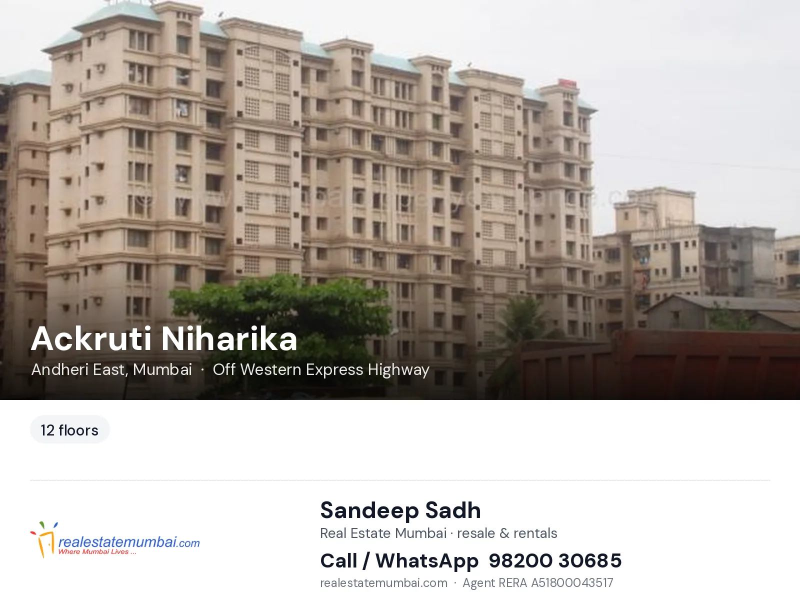 Ackruti Niharika, Andheri East, Mumbai — flats | Real Estate Mumbai, Sandeep Sadh 98200 30685