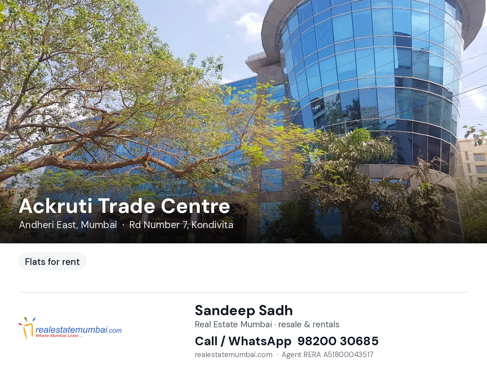 Ackruti Trade Centre, Andheri East, Mumbai — flats for rent | Real Estate Mumbai, Sandeep Sadh 98200 30685