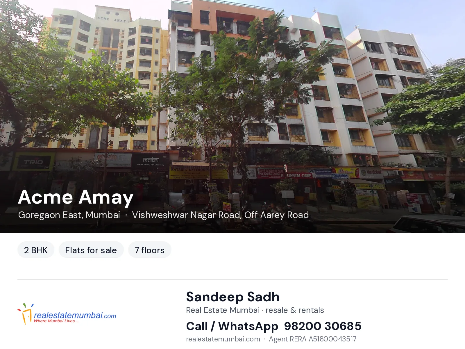Acme Amay, Goregaon East, Mumbai — 2 BHK flats for sale | Real Estate Mumbai, Sandeep Sadh 98200 30685