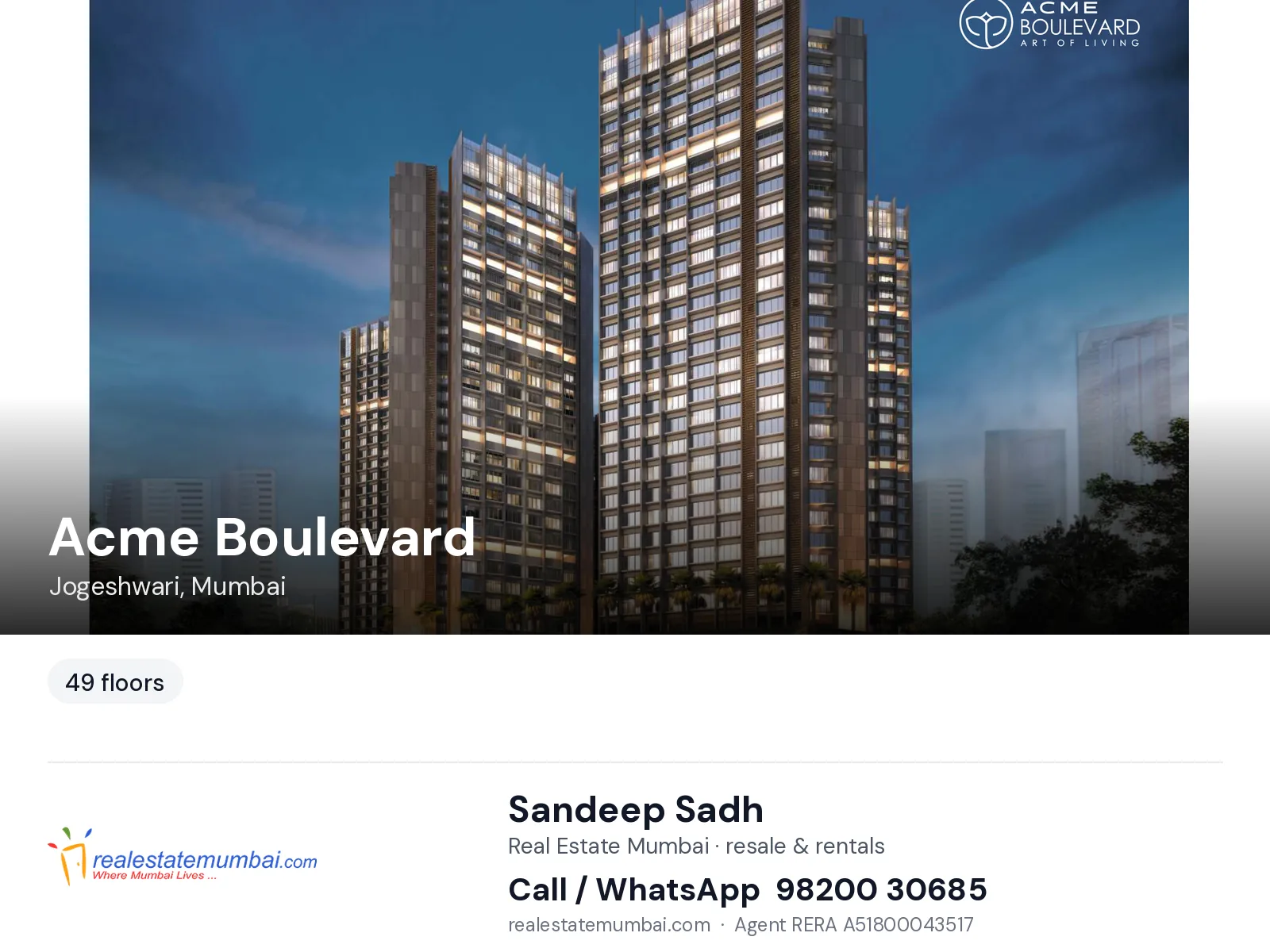 Acme Boulevard, Jogeshwari, Mumbai — flats | Real Estate Mumbai, Sandeep Sadh 98200 30685