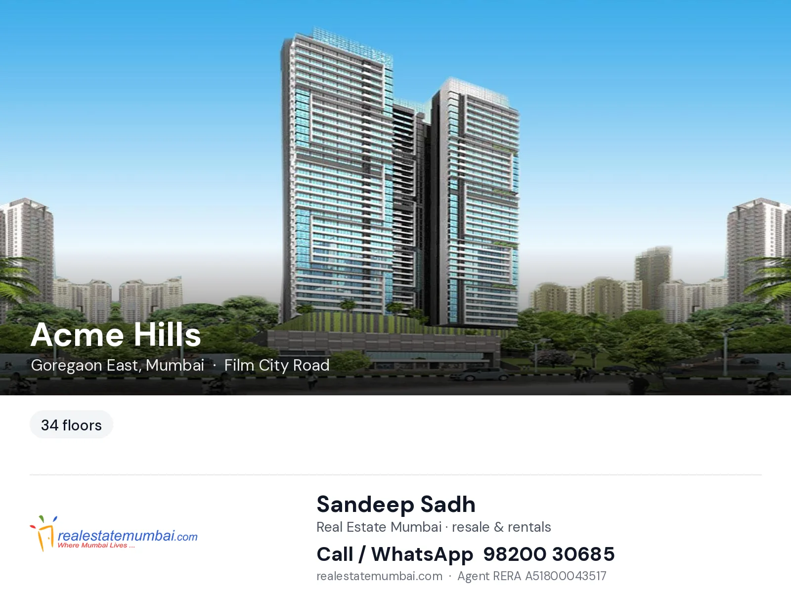 Acme Hills, Goregaon East, Mumbai — flats | Real Estate Mumbai, Sandeep Sadh 98200 30685