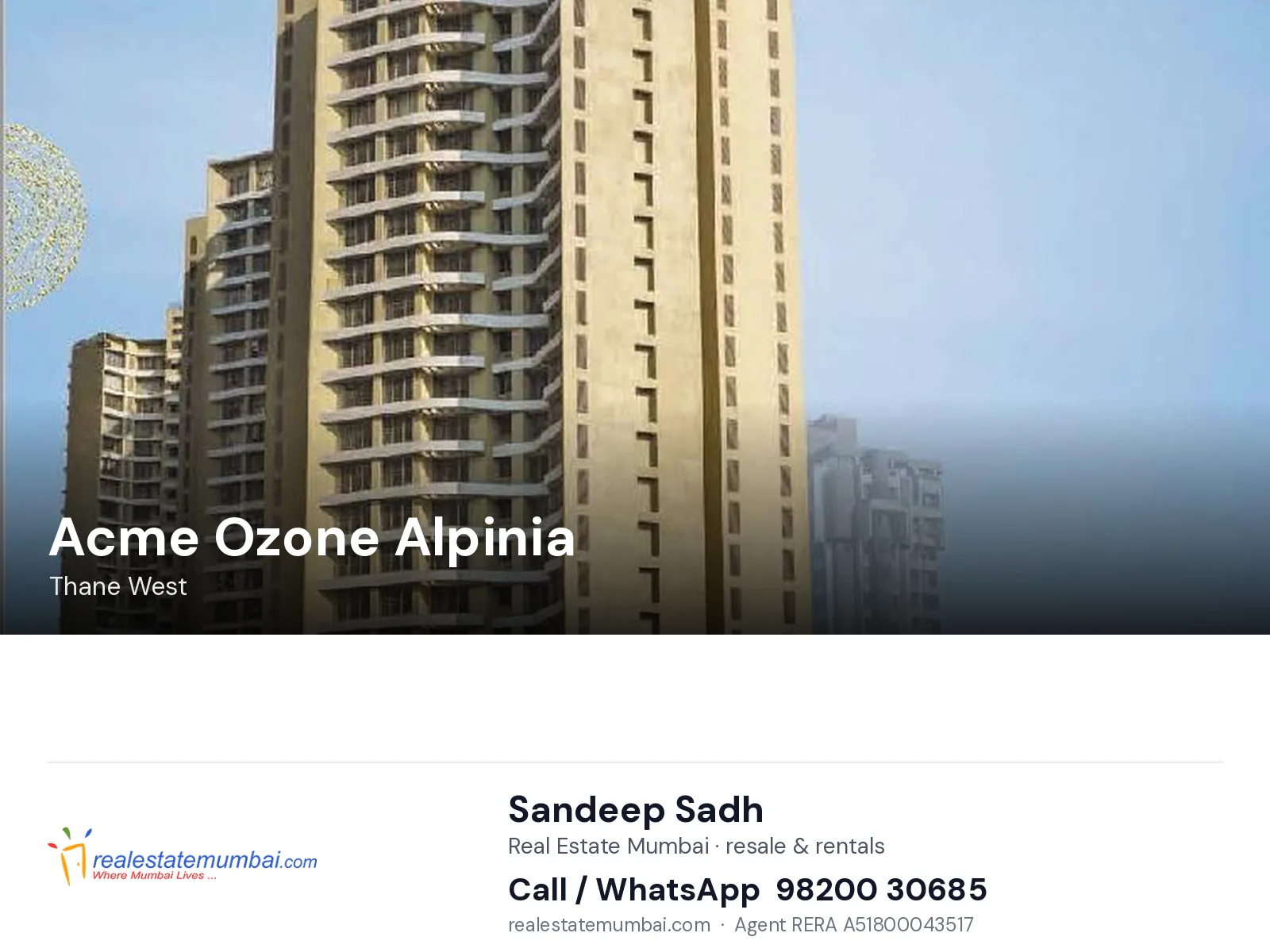 Acme Ozone Alpinia, Thane West — flats | Real Estate Mumbai, Sandeep Sadh 98200 30685