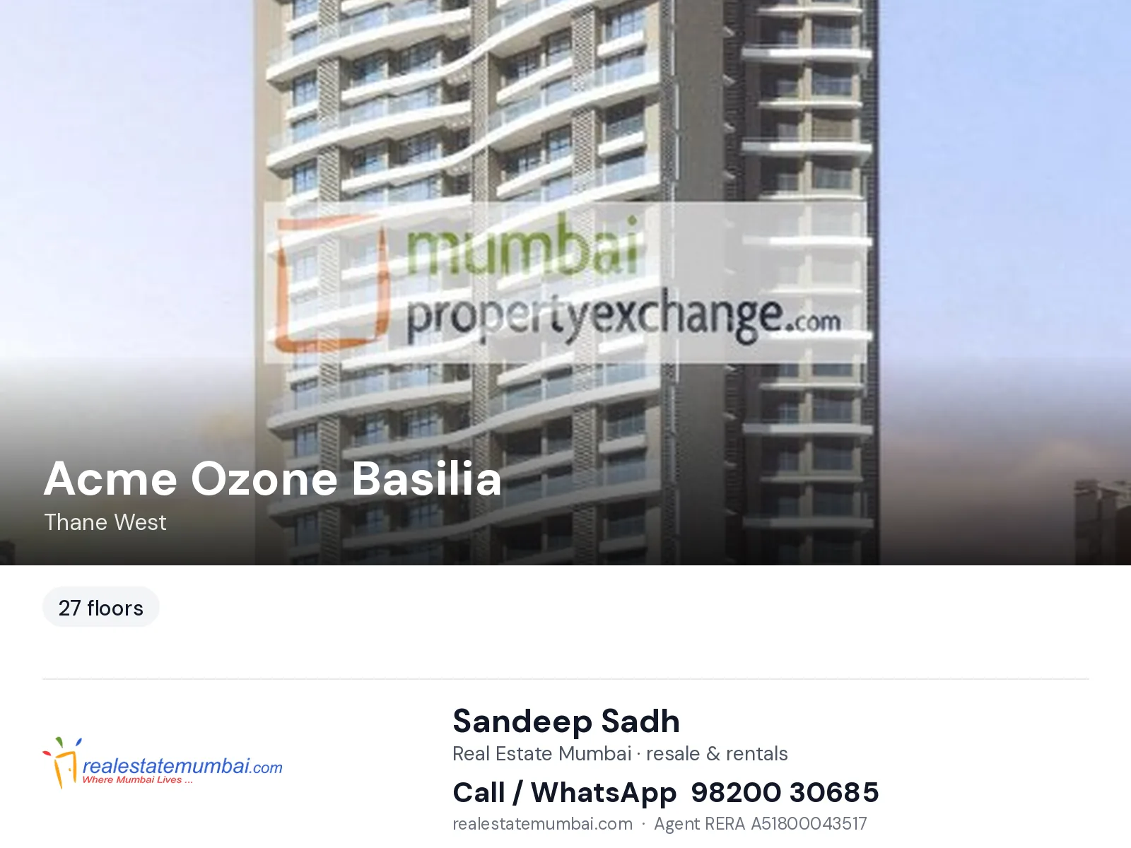 Acme Ozone Basilia, Thane West — flats | Real Estate Mumbai, Sandeep Sadh 98200 30685