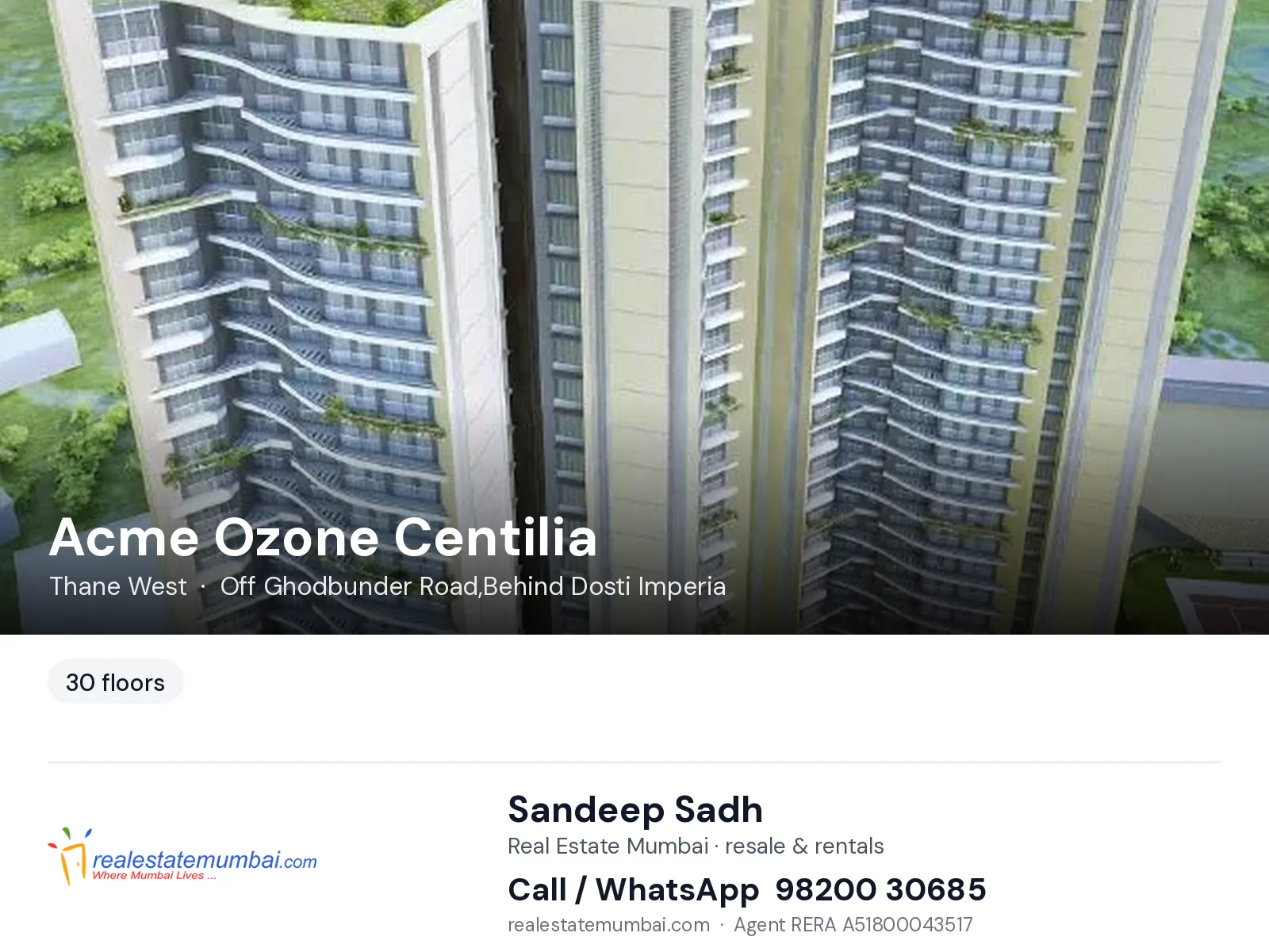Acme Ozone Centilia, Thane West — flats | Real Estate Mumbai, Sandeep Sadh 98200 30685