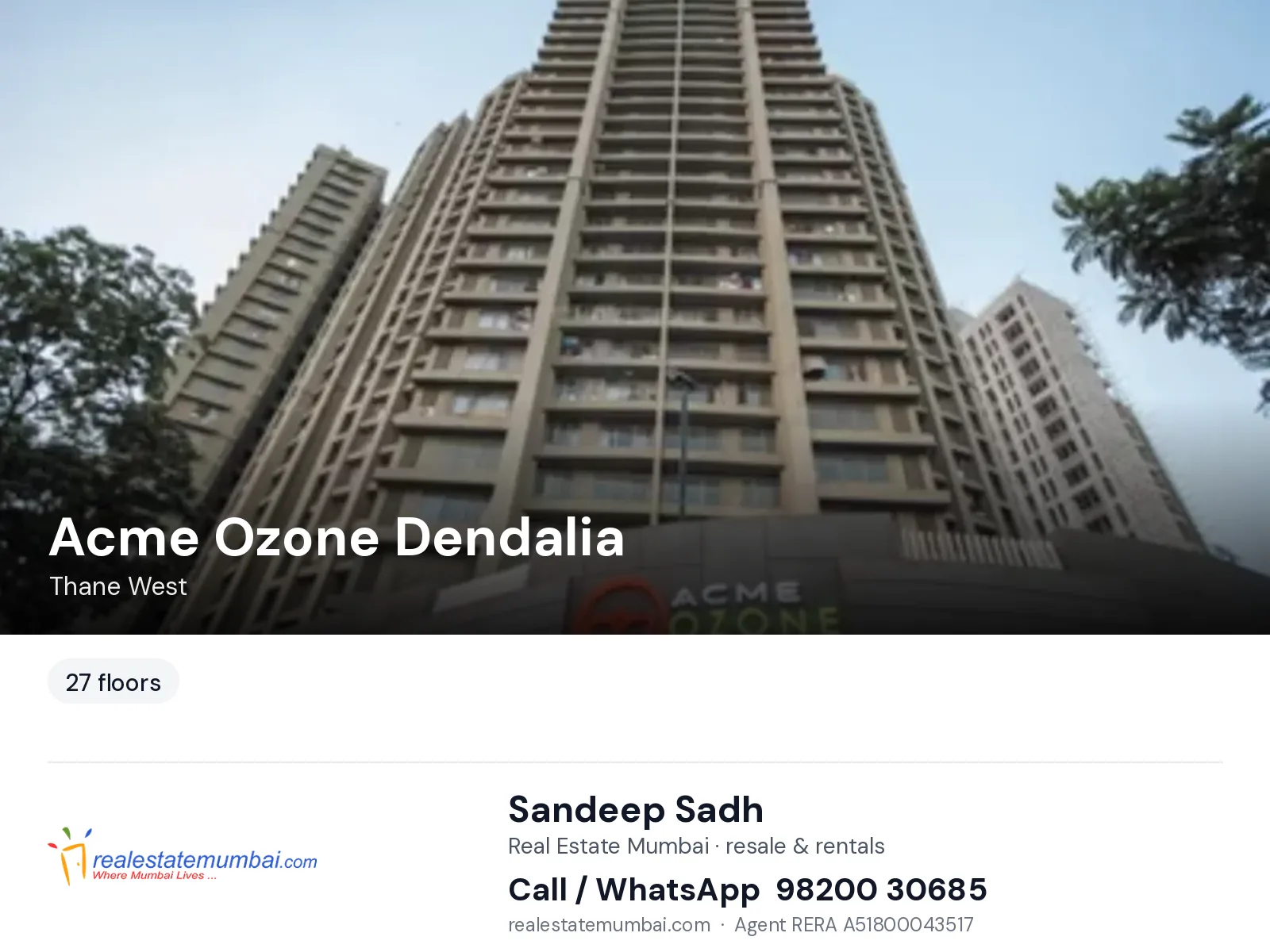 Acme Ozone Dendalia, Thane West — flats | Real Estate Mumbai, Sandeep Sadh 98200 30685