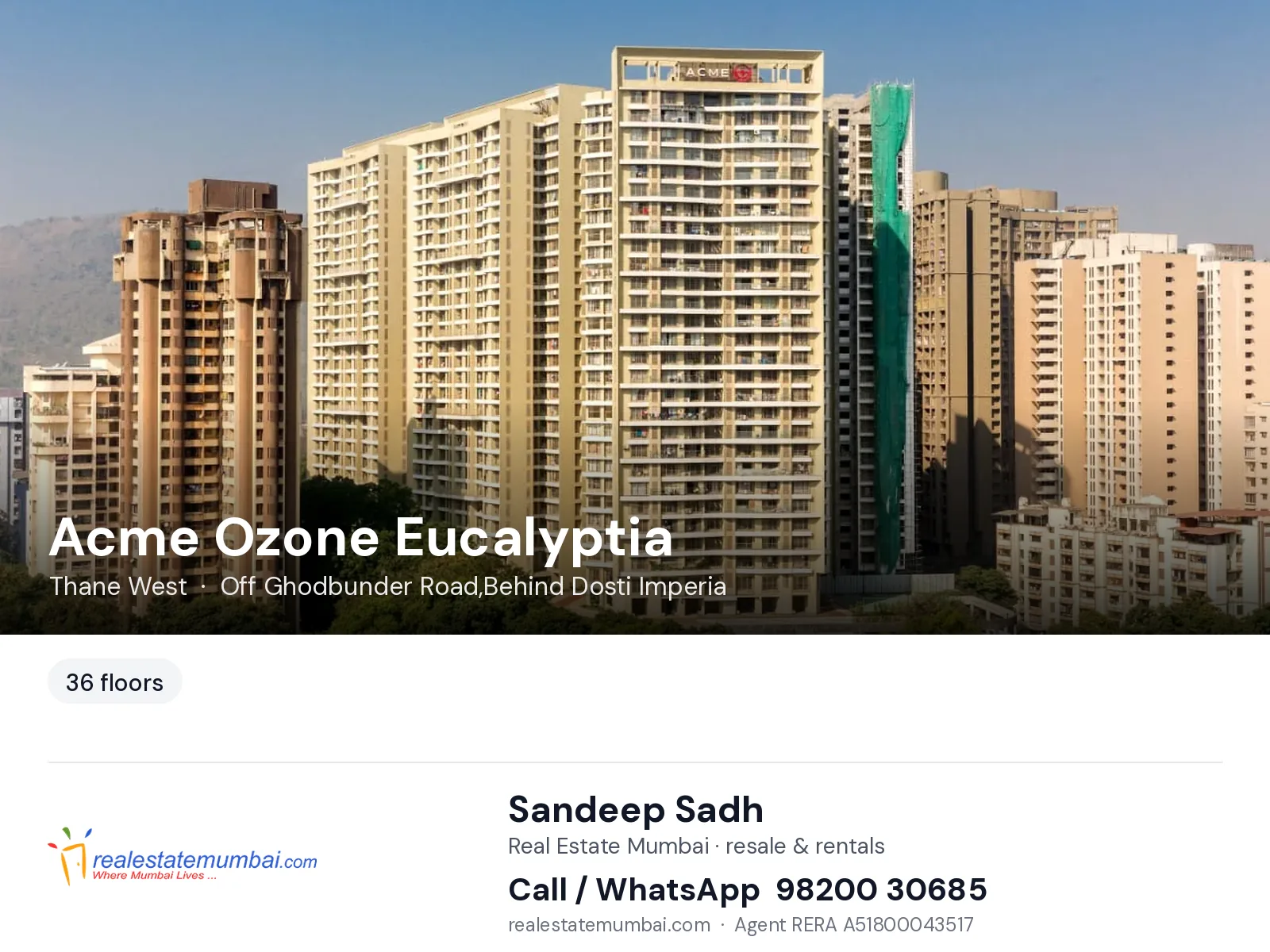 Acme Ozone Eucalyptia, Thane West — flats | Real Estate Mumbai, Sandeep Sadh 98200 30685