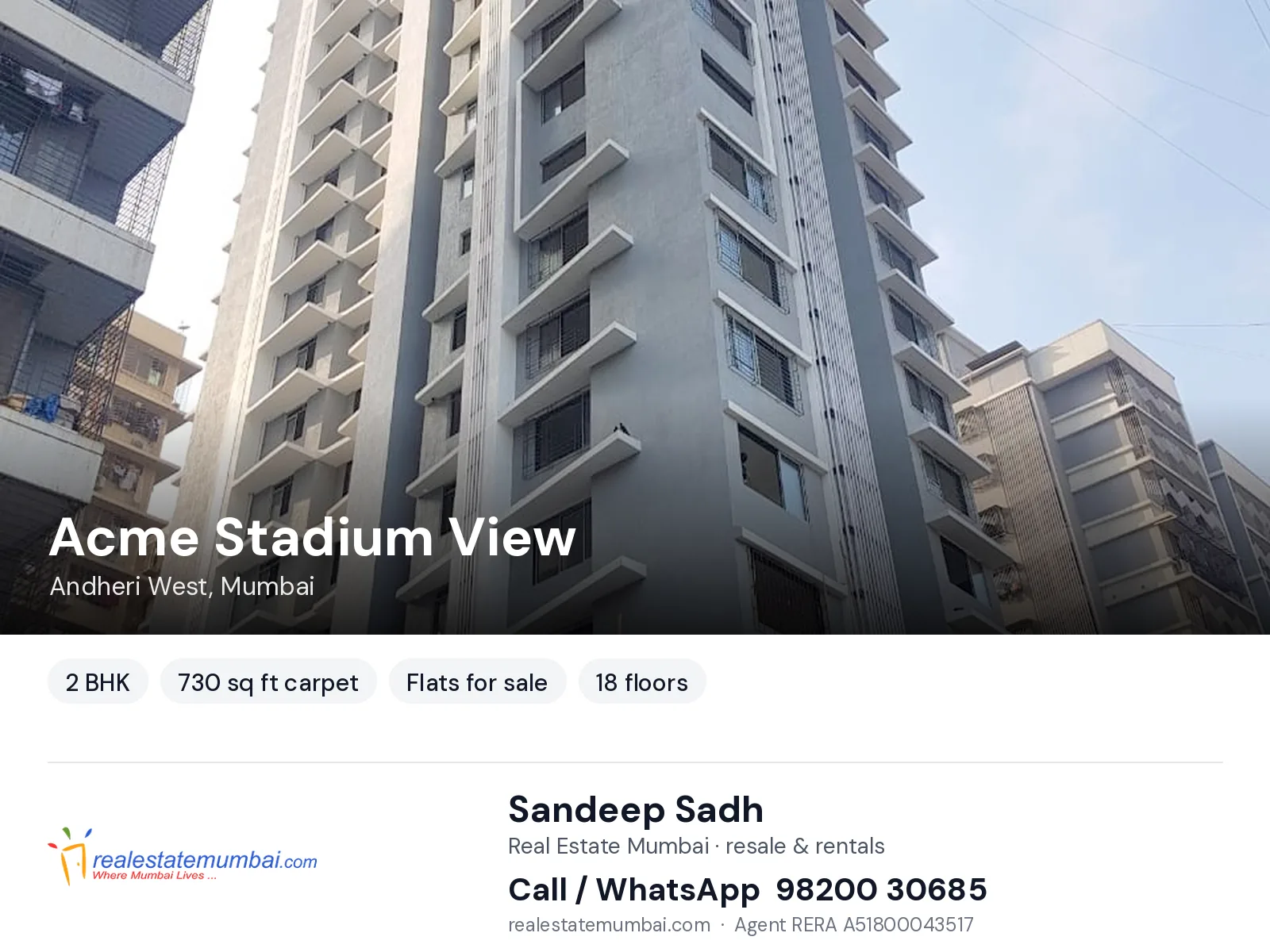 Acme Stadium View, Andheri West, Mumbai — 2 BHK flats for sale | Real Estate Mumbai, Sandeep Sadh 98200 30685