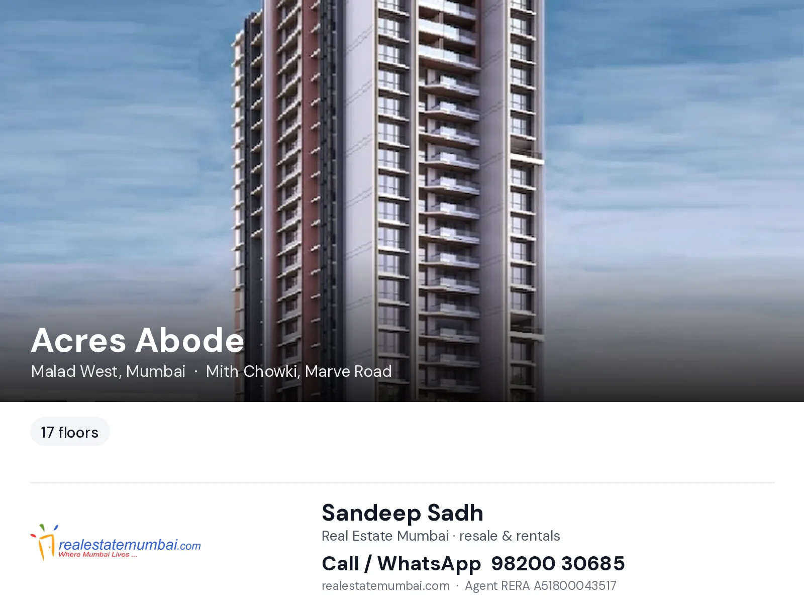 Acres Abode, Malad West, Mumbai — flats | Real Estate Mumbai, Sandeep Sadh 98200 30685