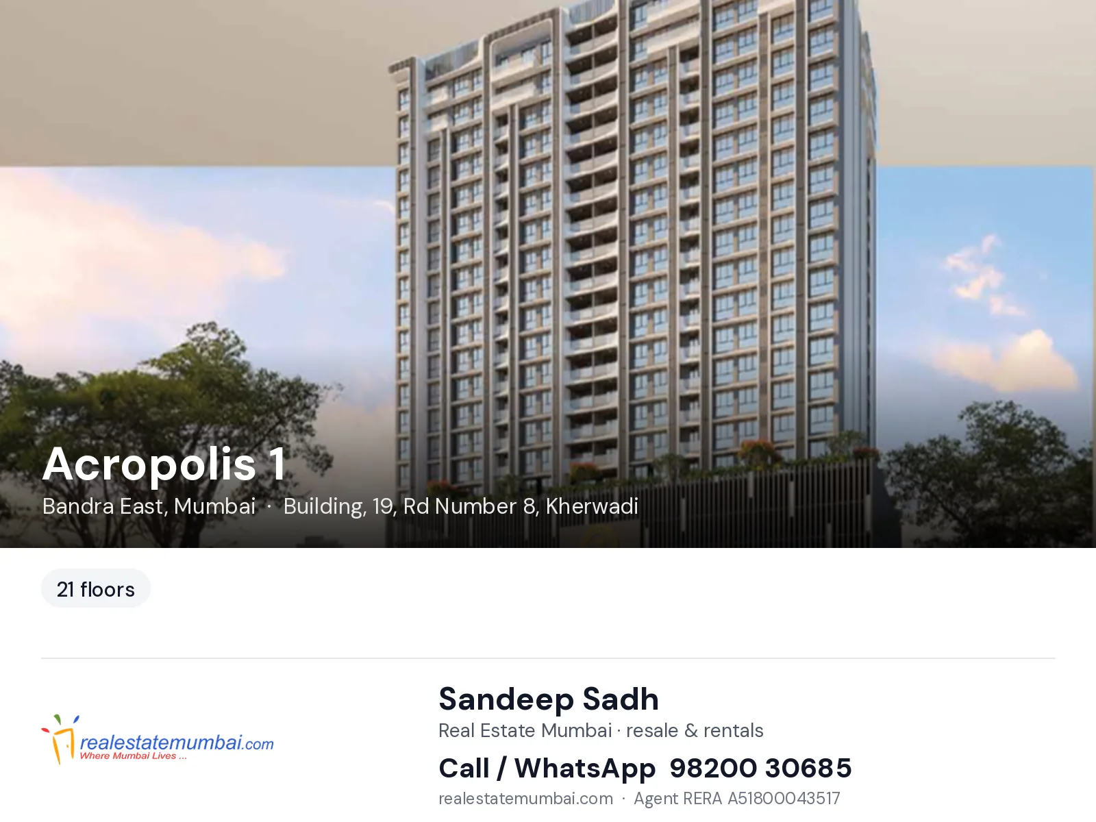 Acropolis 1, Bandra East, Mumbai — flats | Real Estate Mumbai, Sandeep Sadh 98200 30685