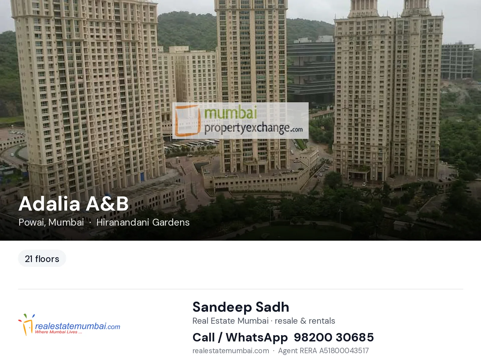 Adalia A&B, Powai, Mumbai — flats | Real Estate Mumbai, Sandeep Sadh 98200 30685