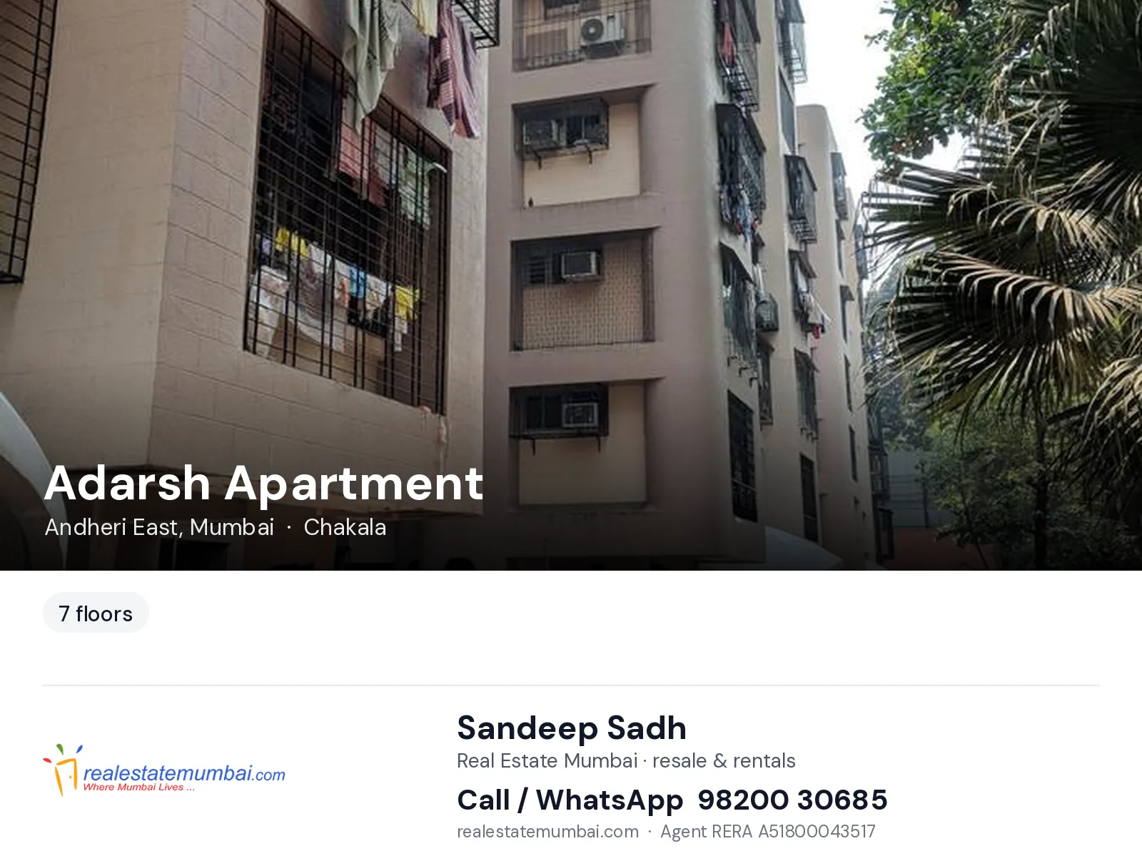 Adarsh Apartment, Andheri East, Mumbai — flats | Real Estate Mumbai, Sandeep Sadh 98200 30685